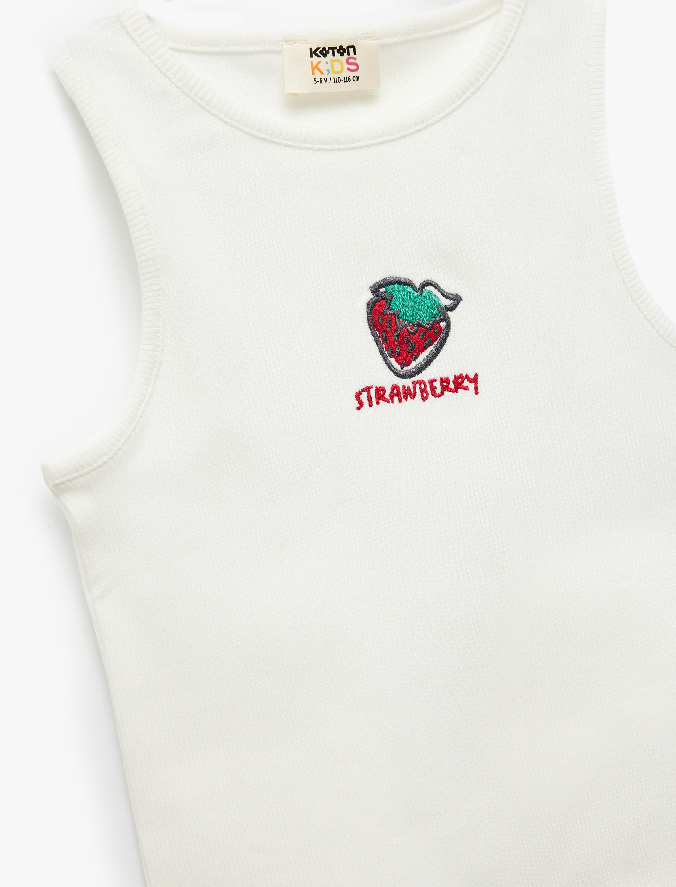  Kız Çocuk Bisiklet Yaka Kolsuz Çilek Baskılı Pamuklu Atlet