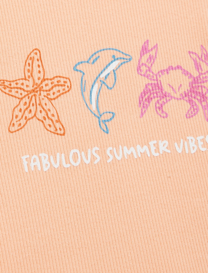 Kız Çocuk Bisiklet Yaka Kolsuz Baskılı Kaşkorse Pamuklu Atlet