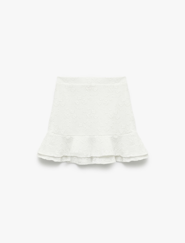Kız Çocuk Volanlı Brodeli Beli Lastikli Mini Etek