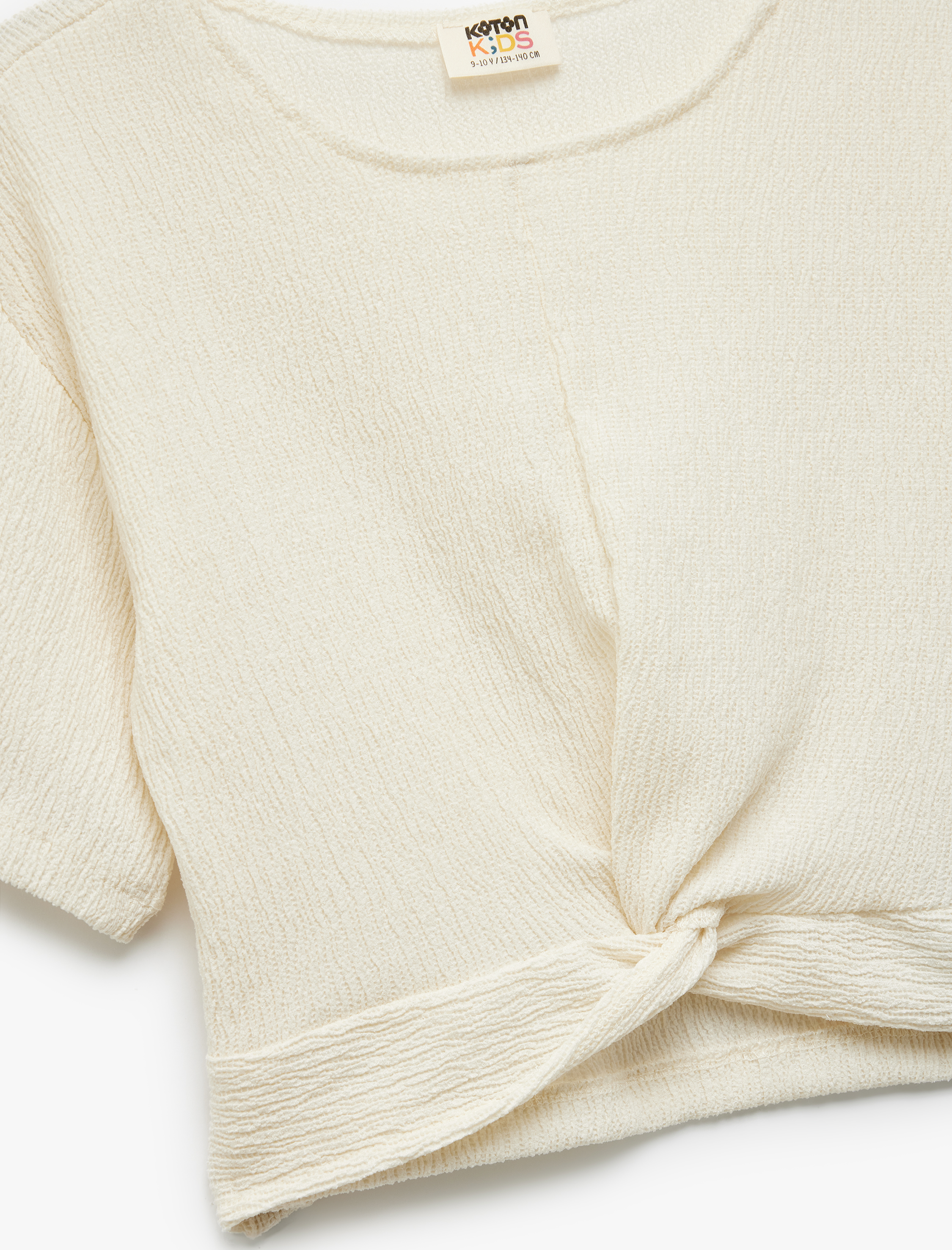  Kız Çocuk Bisiklet Yaka Kısa Kollu Bağlama Detaylı Crop Bluz