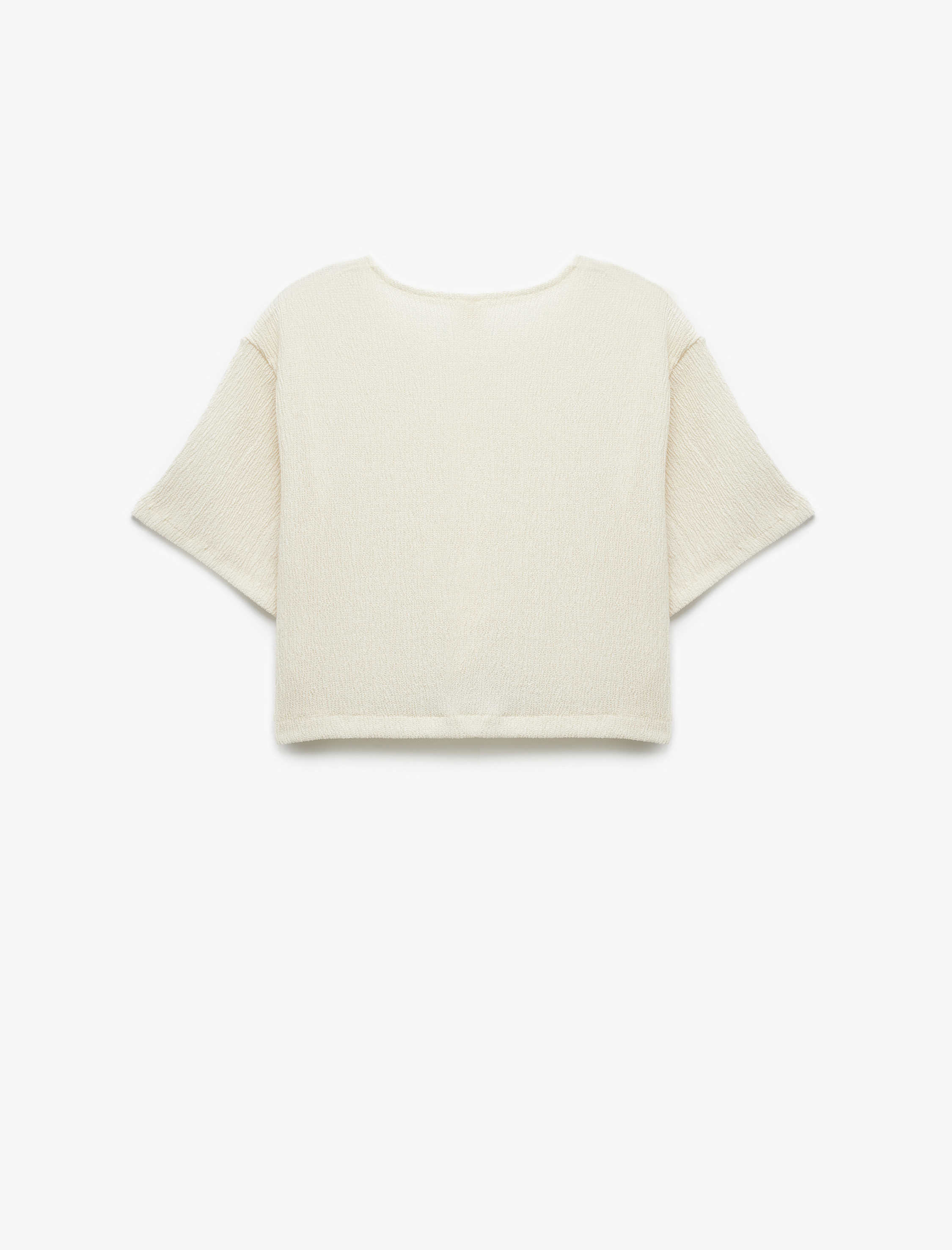  Kız Çocuk Bisiklet Yaka Kısa Kollu Bağlama Detaylı Crop Bluz