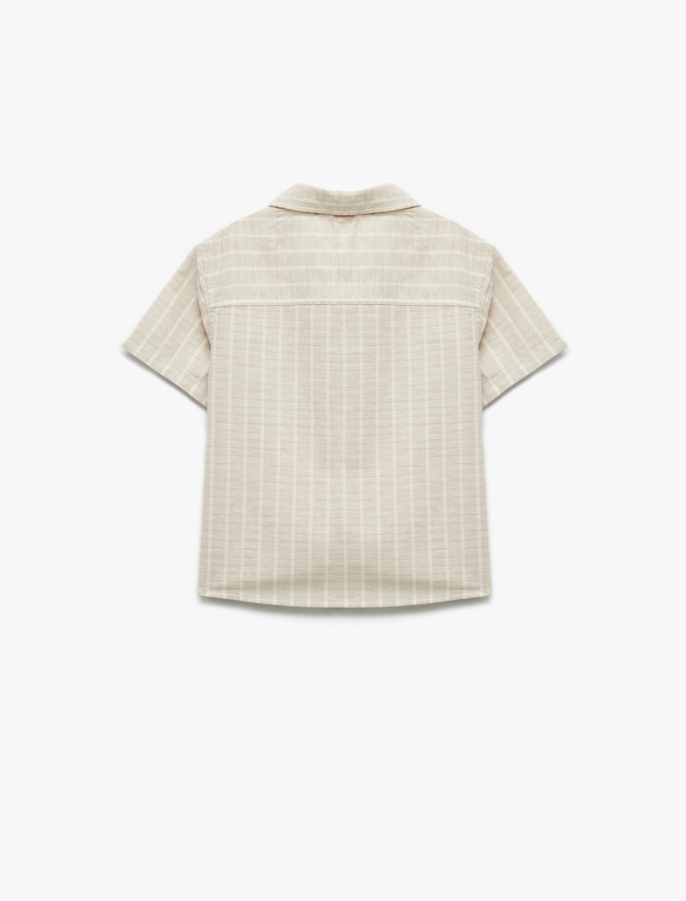  Erkek Bebek Keten Karışımlı Kısa Kollu Pamuklu Çizgili Gömlek