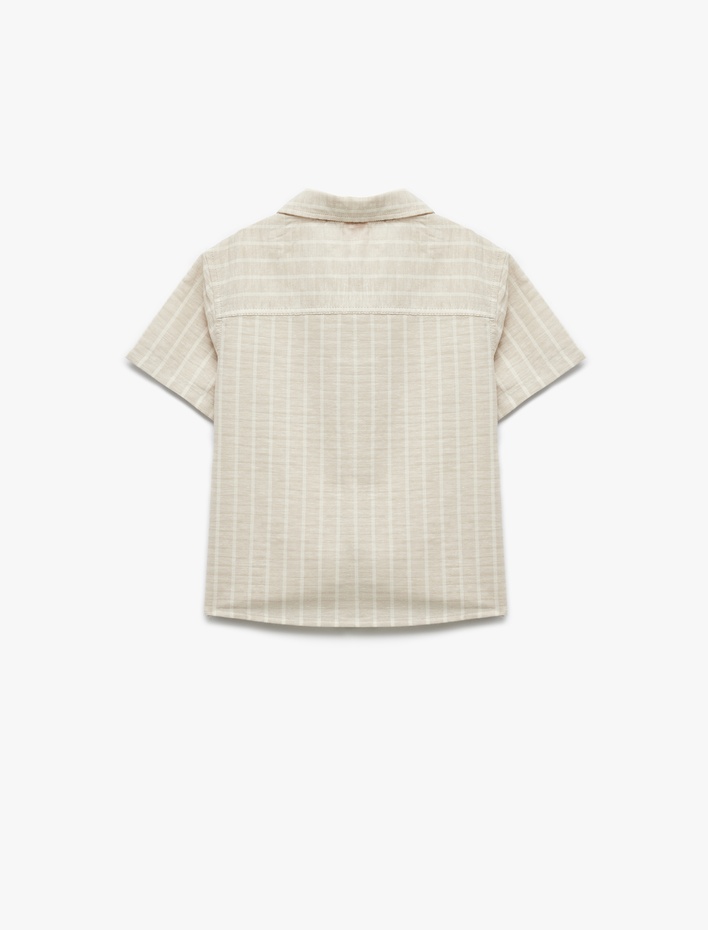 Erkek Bebek Keten Karışımlı Kısa Kollu Pamuklu Çizgili Gömlek