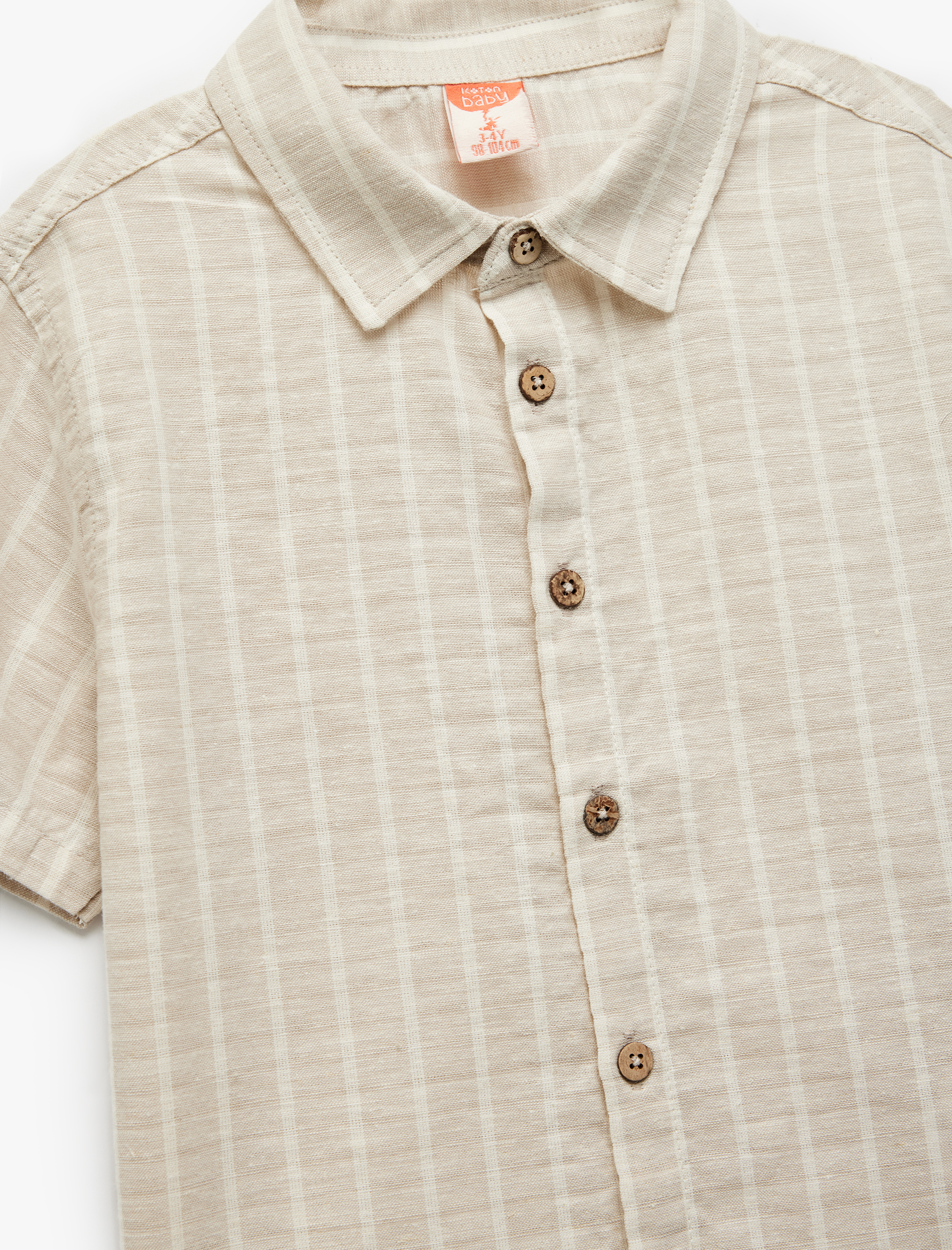  Erkek Bebek Keten Karışımlı Kısa Kollu Pamuklu Çizgili Gömlek