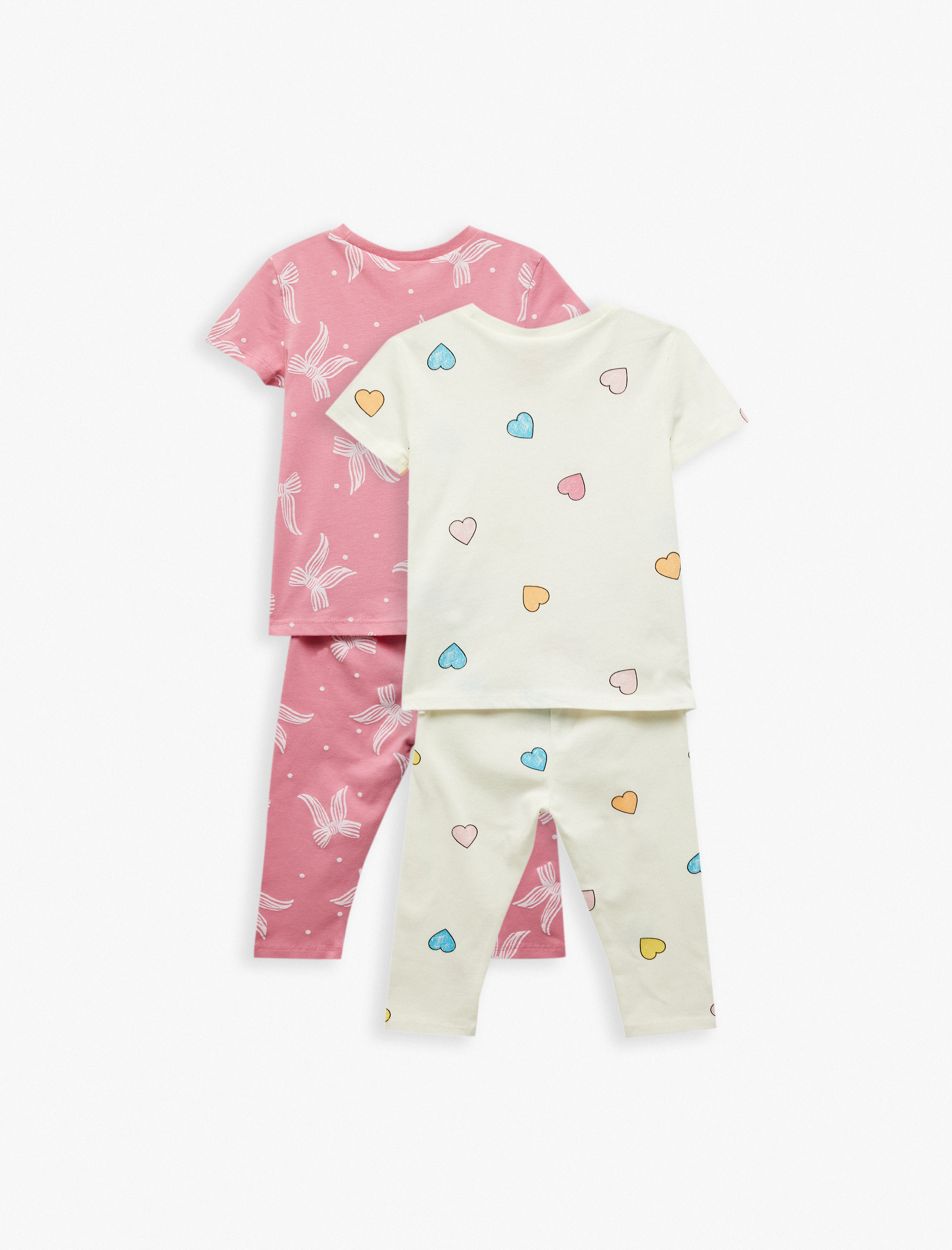  Kız Bebek Pamuklu Kalp ve Fiyonk Baskılı 2'li Tayt ve Tişört Seti