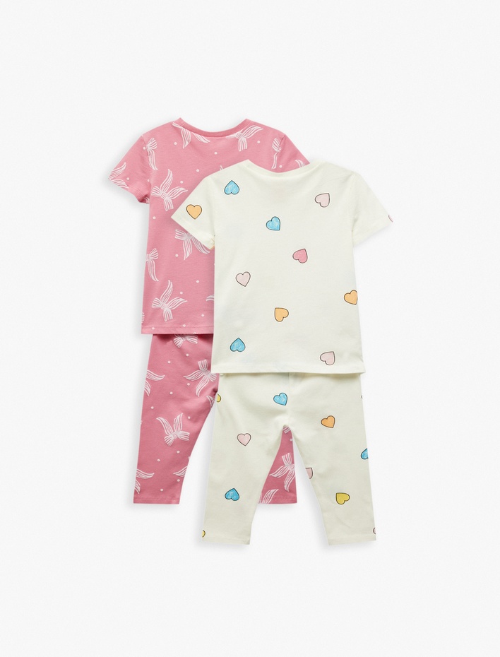 Kız Bebek Pamuklu Kalp ve Fiyonk Baskılı 2'li Tayt ve Tişört Seti