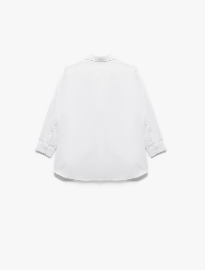 Kız Çocuk Pamuklu Cepli Uzun Kollu Düğmeli Basic Okul Gömleği
