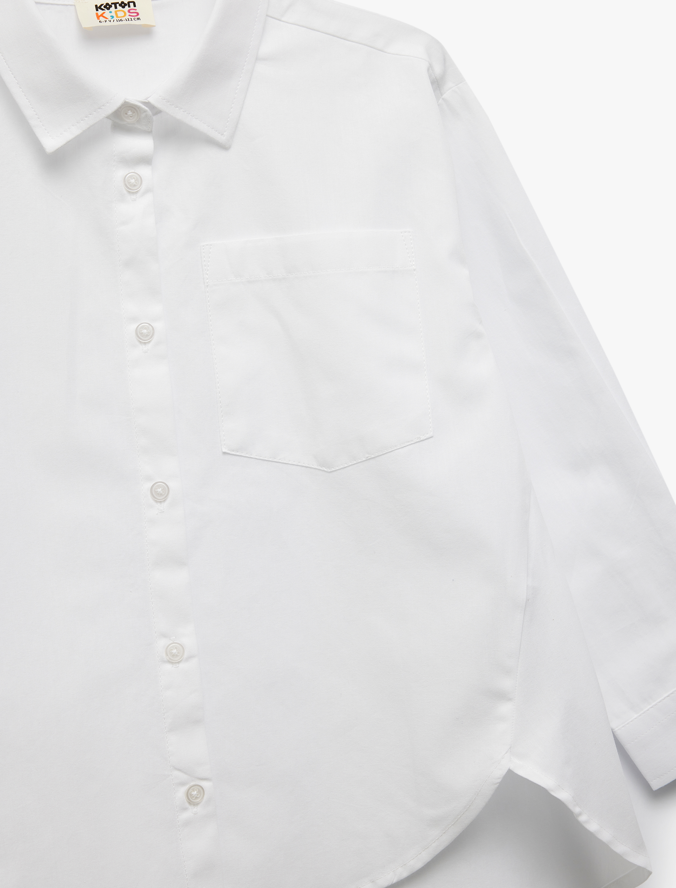  Kız Çocuk Pamuklu Cepli Uzun Kollu Düğmeli Basic Gömlek