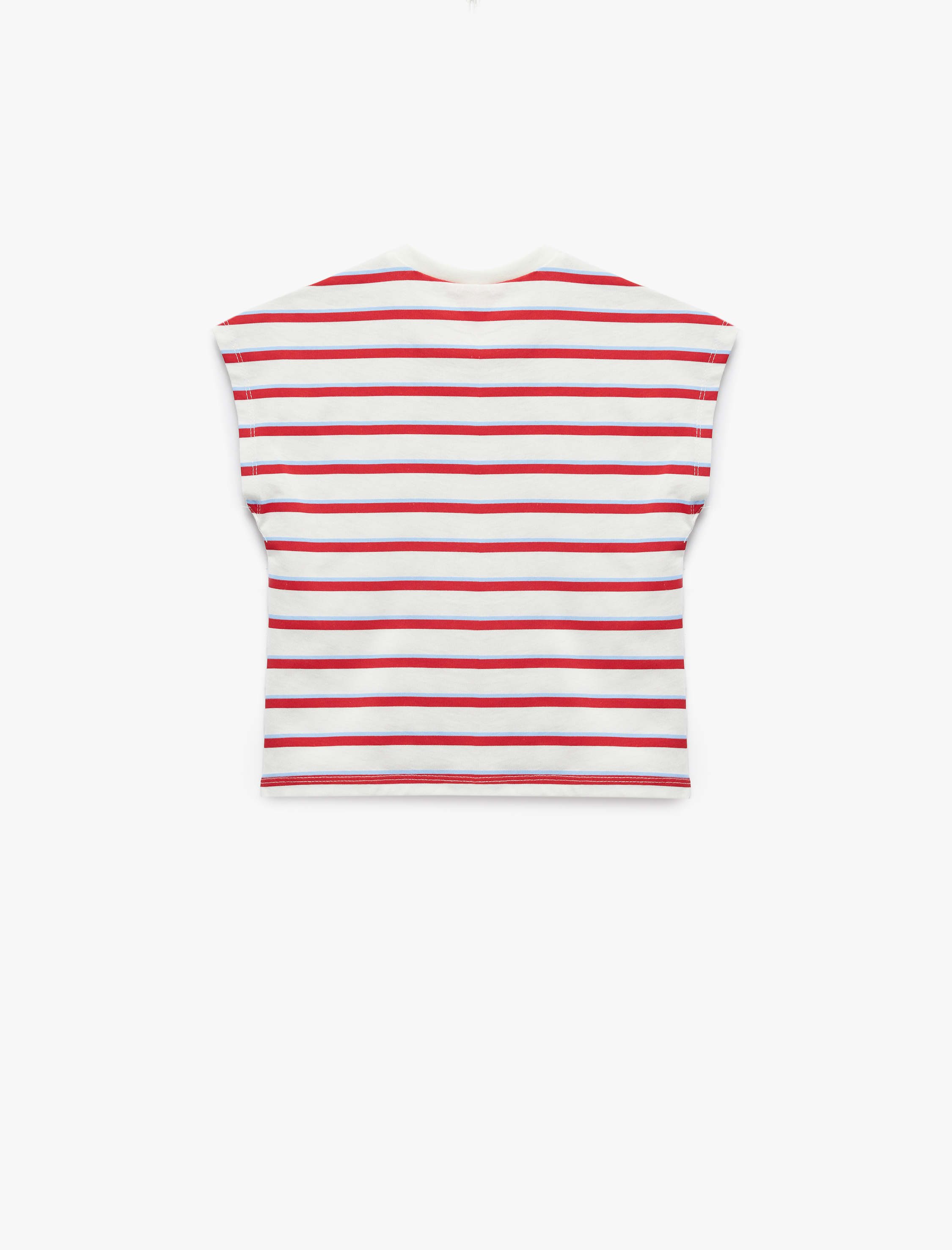  Kız Bebek Bisiklet Yaka Kolsuz Balık İşlemeli Pamuklu ÇizgiliTişört