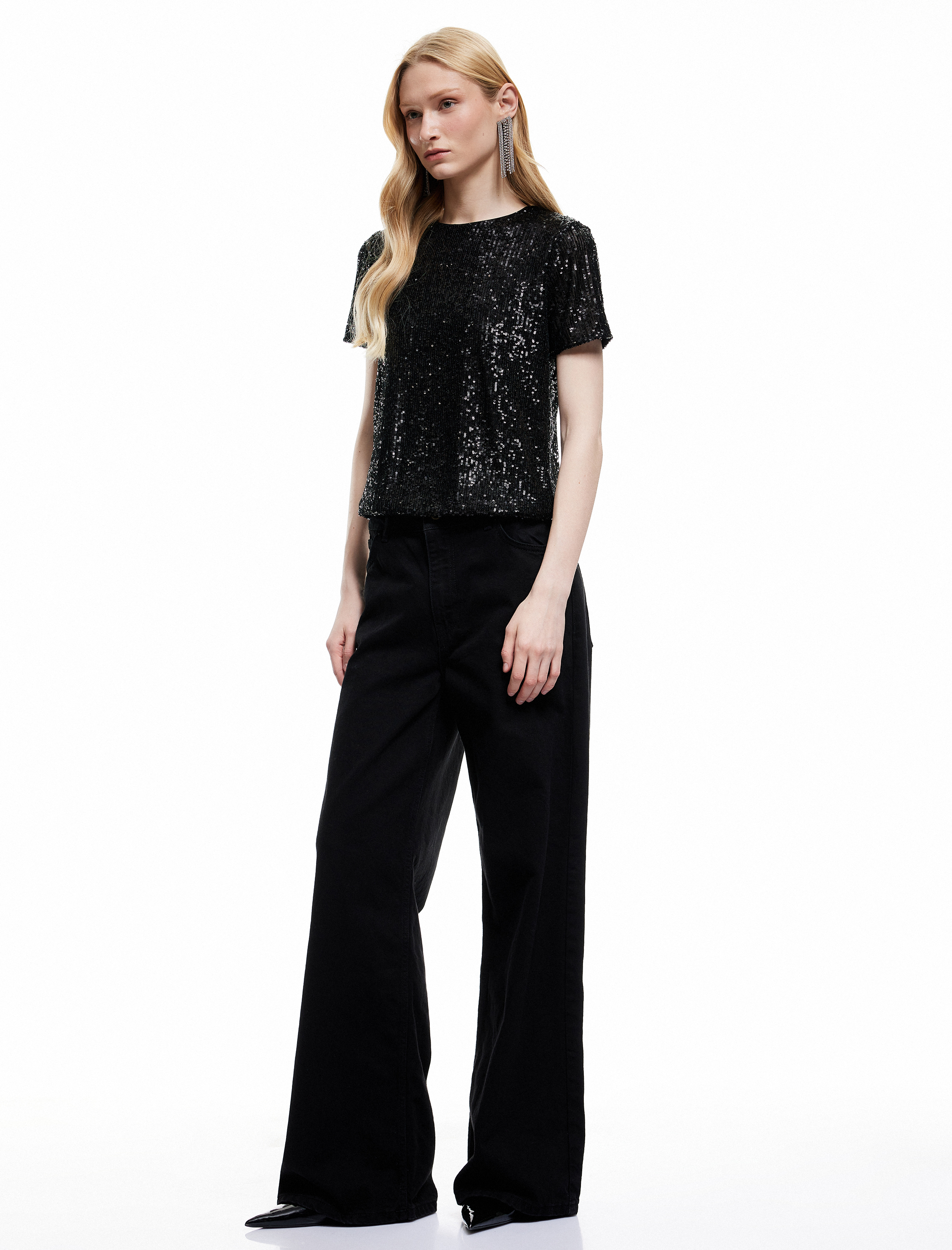   Pullu Payetli Kısa Kollu Abiye Bluz