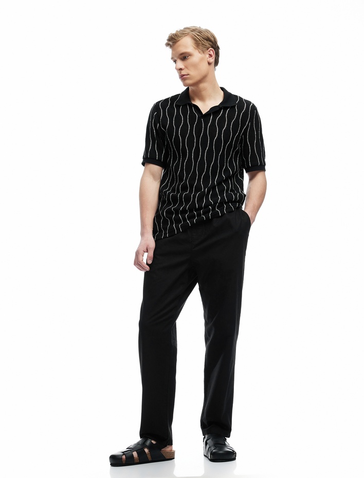  Keten Pamuk Karışımlı Beli Bağcıklı Chino Pantolon