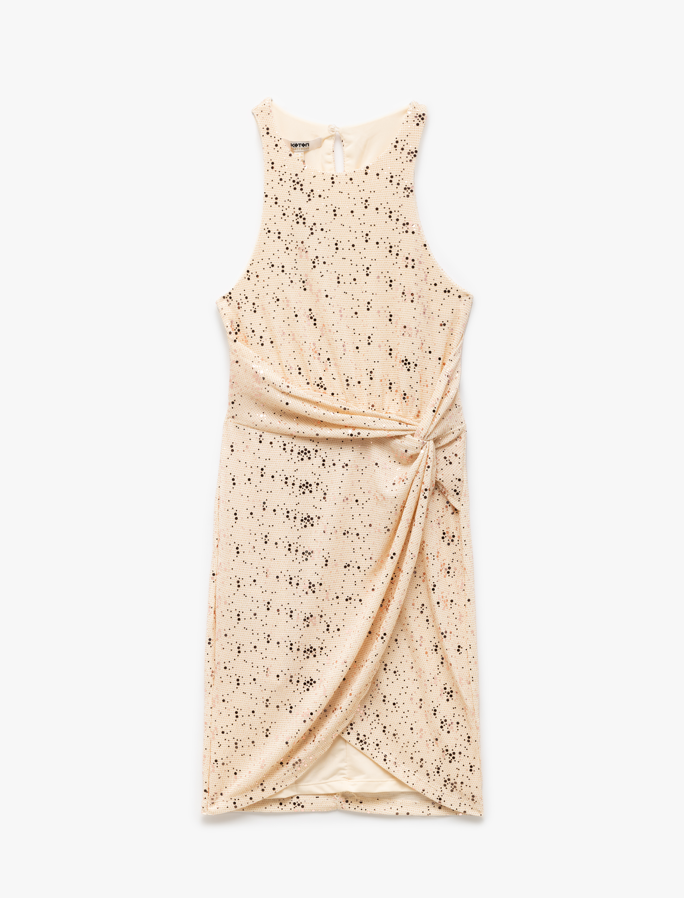Koton Kadın Simli Halter Yaka Kolsuz Bodycon Mini Elbise -1