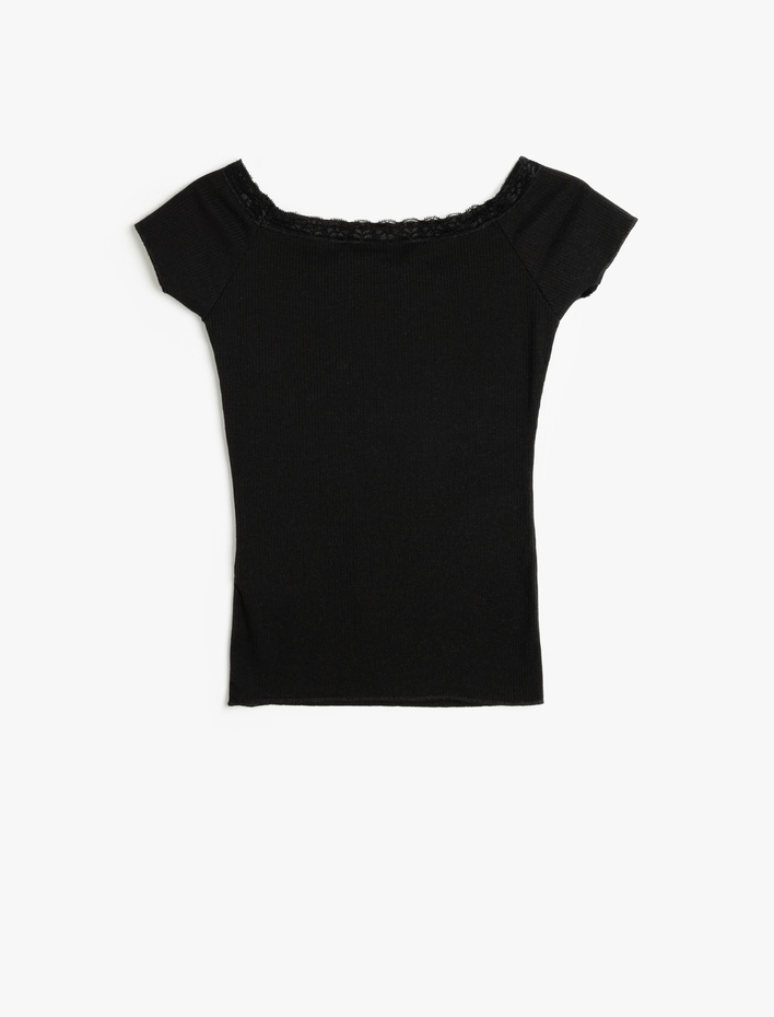  Dantel Detaylı Slim Fit Kısa Kollu Tişört