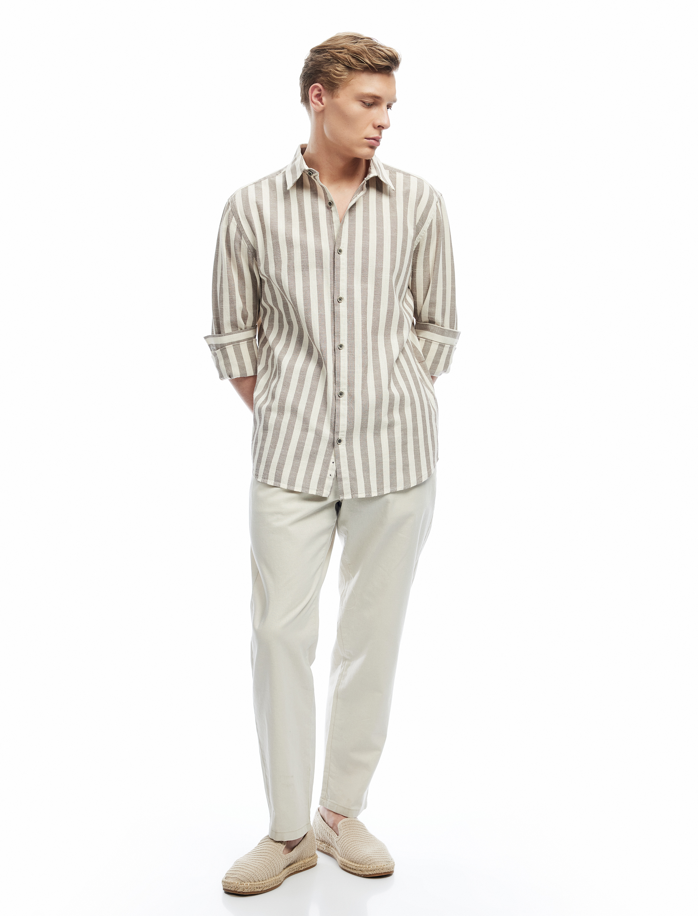   Keten Pamuk Karışımlı Beli Bağcıklı Chino Pantolon