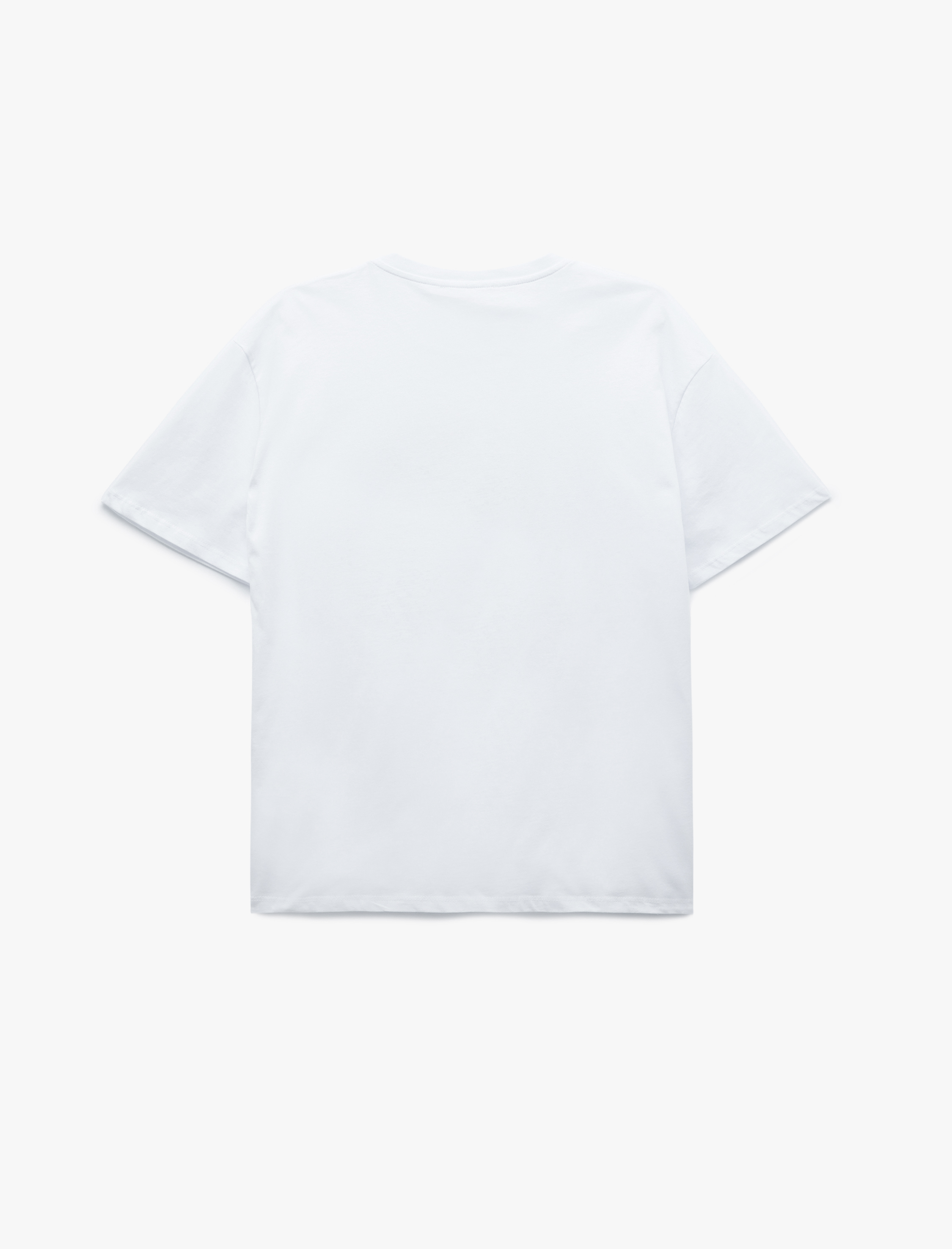   Pamuklu Kısa Kollu Bisiklet Yaka Ayıcık Baskılı Kadın Tişört