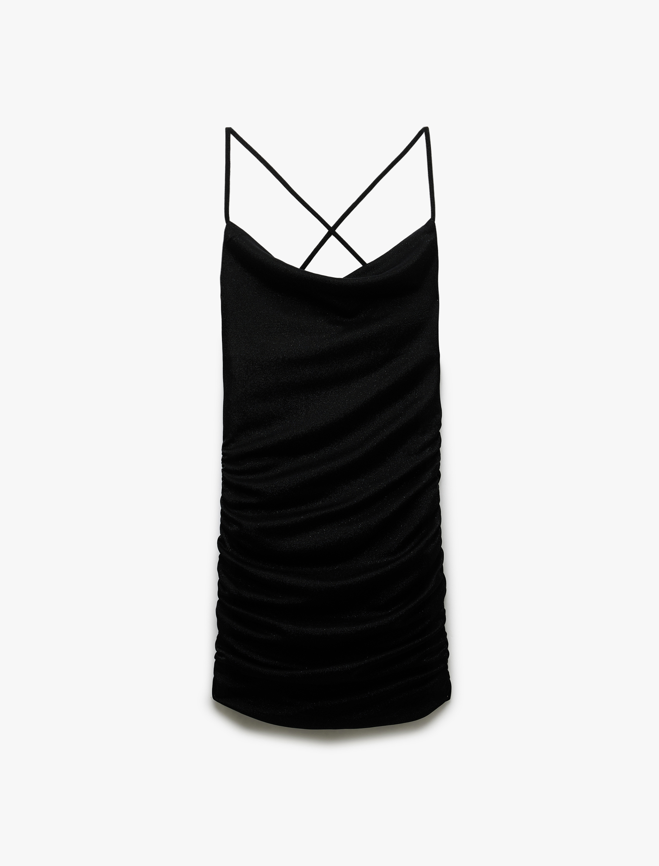 Drapeli Sırt Detaylı Simli İp Askılı Bodycon Mini Abiye Elbise