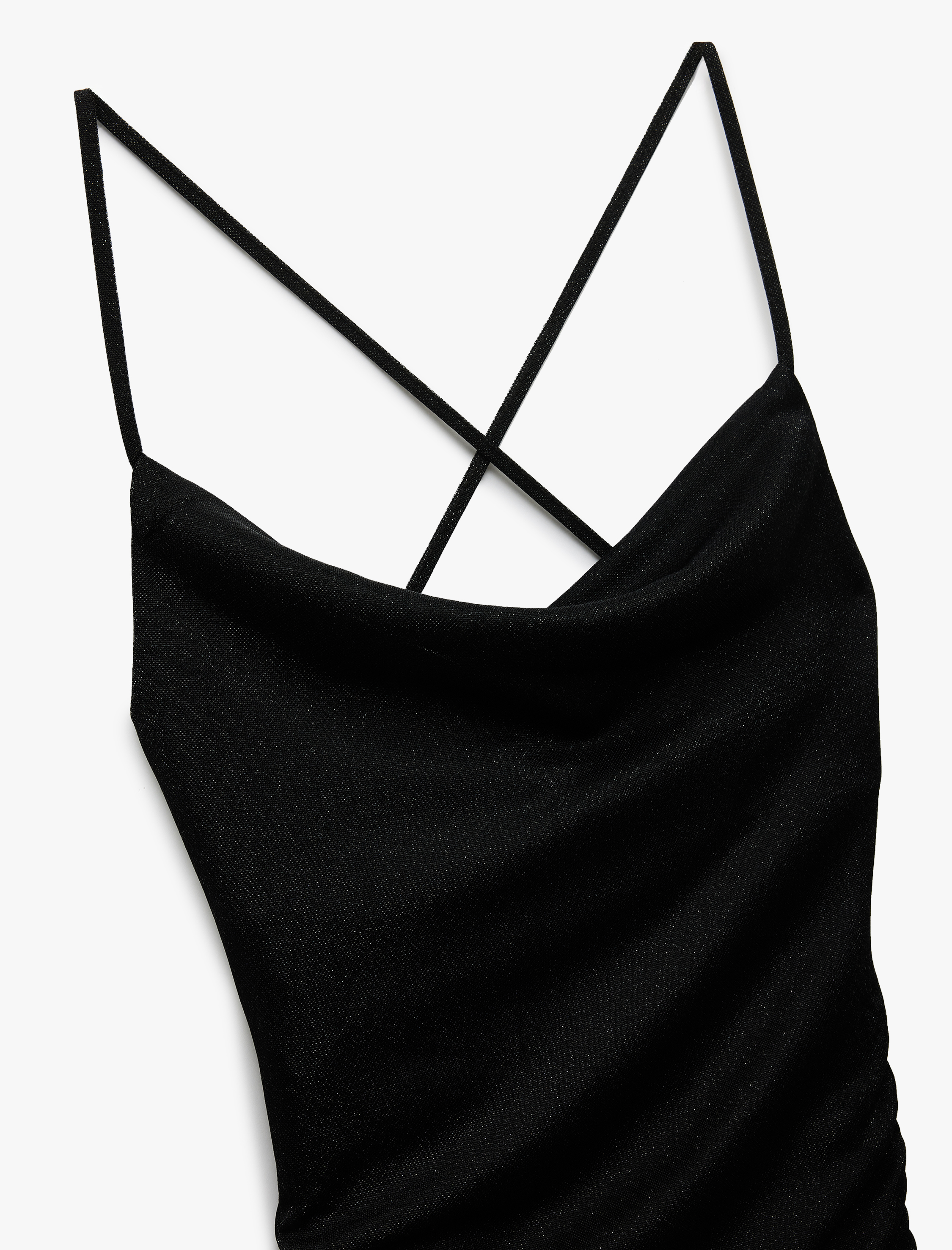 Drapeli Sırt Detaylı Simli İp Askılı Bodycon Mini Abiye Elbise