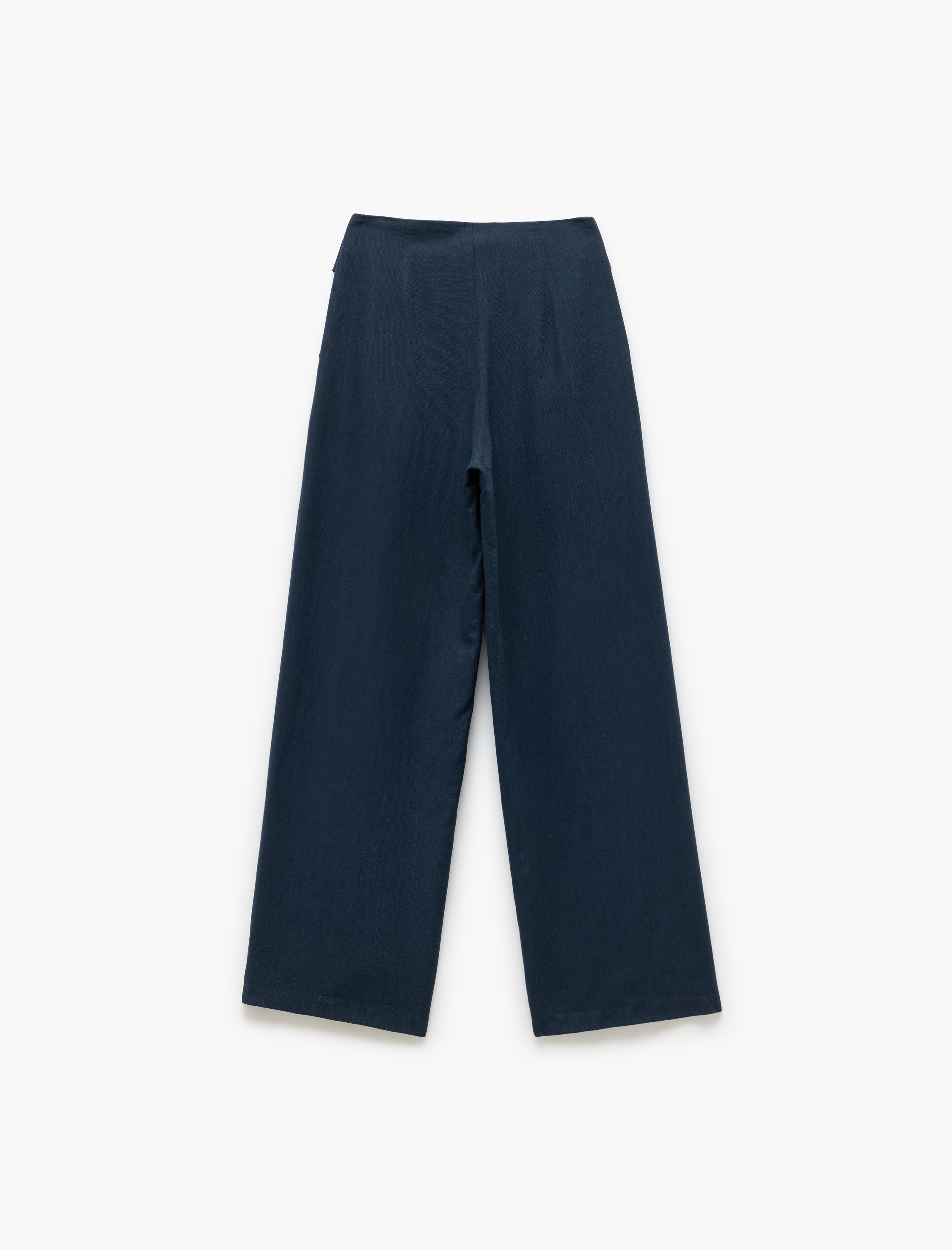   Asimetrik Bel Detaylı Cepli Viskon Kumaş Geniş Paça Pantolon