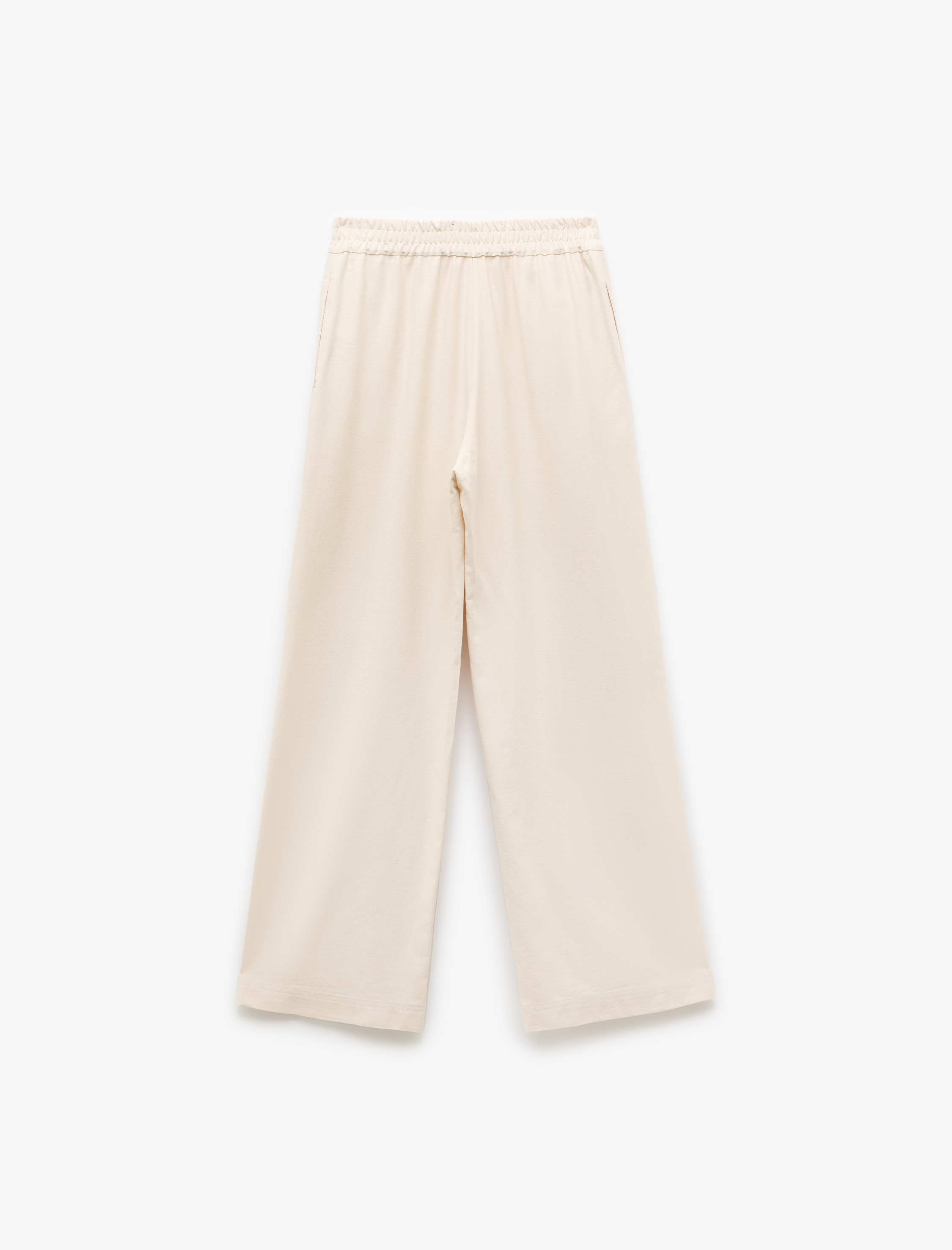   Lastikli Standart Bel Astarlı Viskon Cepli Geniş Paça Pantolon