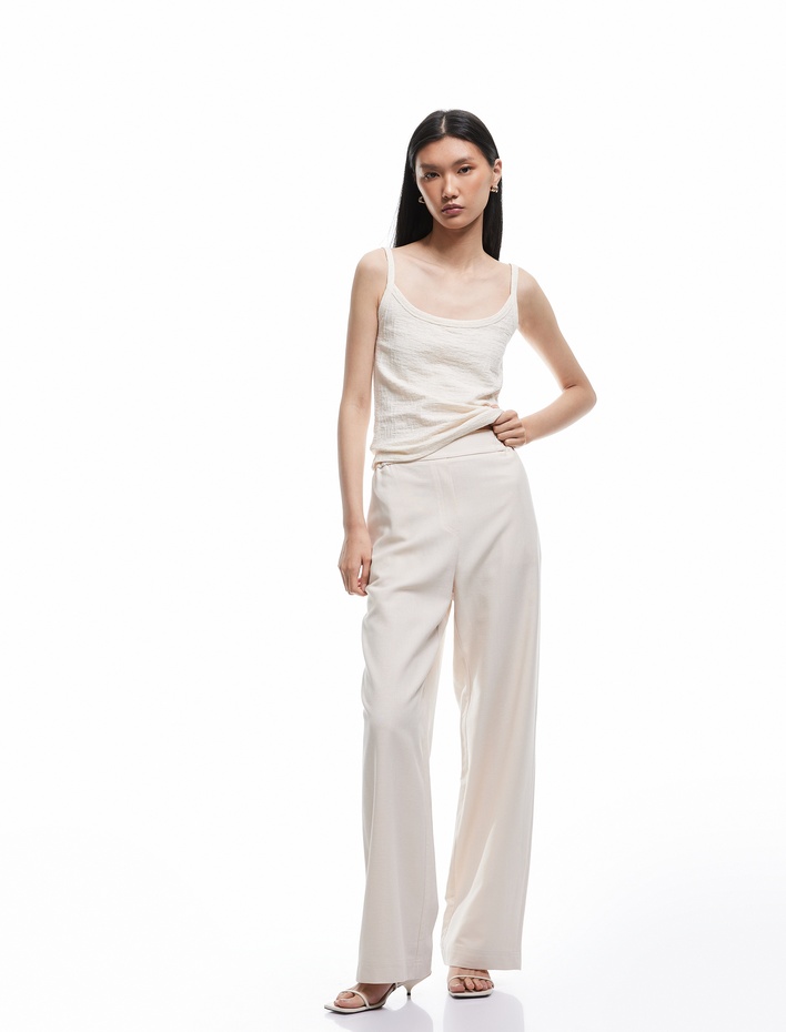  Lastikli Standart Bel Astarlı Viskon Cepli Geniş Paça Pantolon