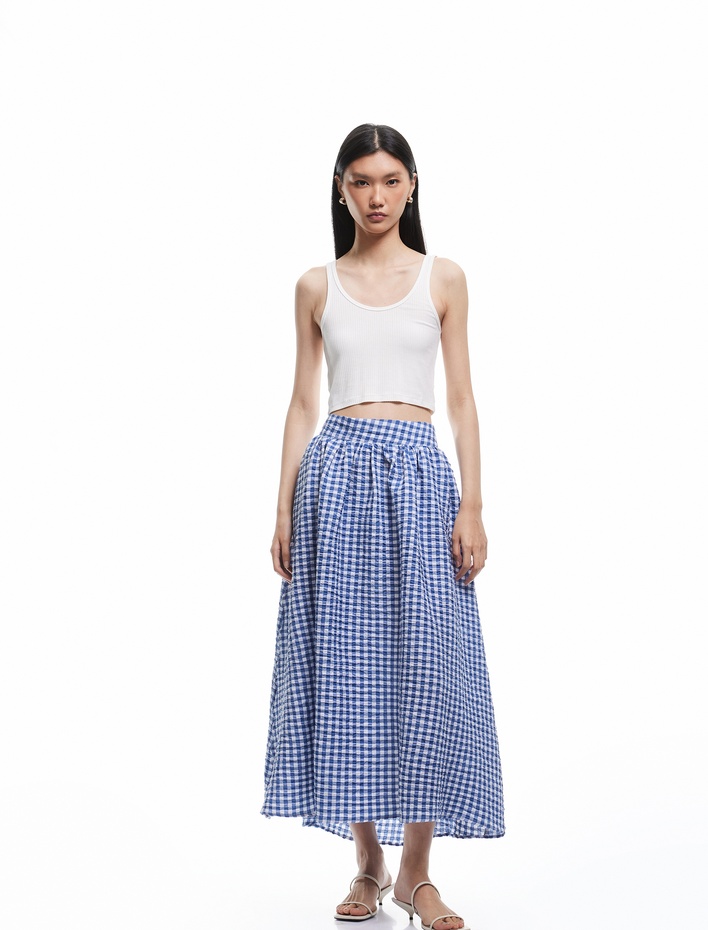  Bol Kesim Cepli Pötikare Desenli Uzun Kloş Etek