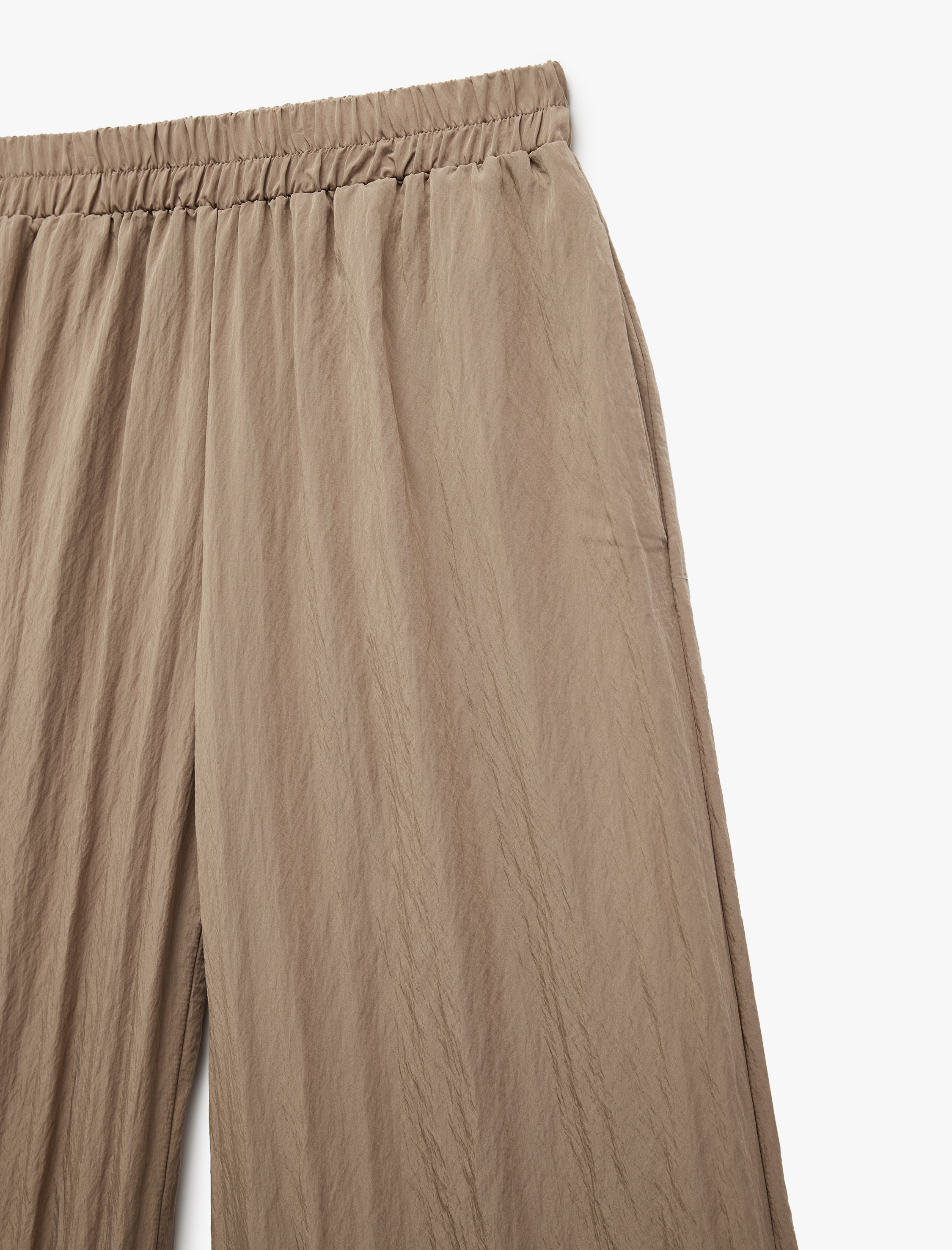   Dokulu Viskon Kumaş Cepli Düz Geniş Paça Pantolon