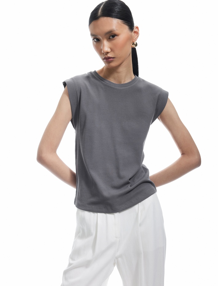  Pamuklu Bisiklet Yaka Kolsuz Basic Tişört