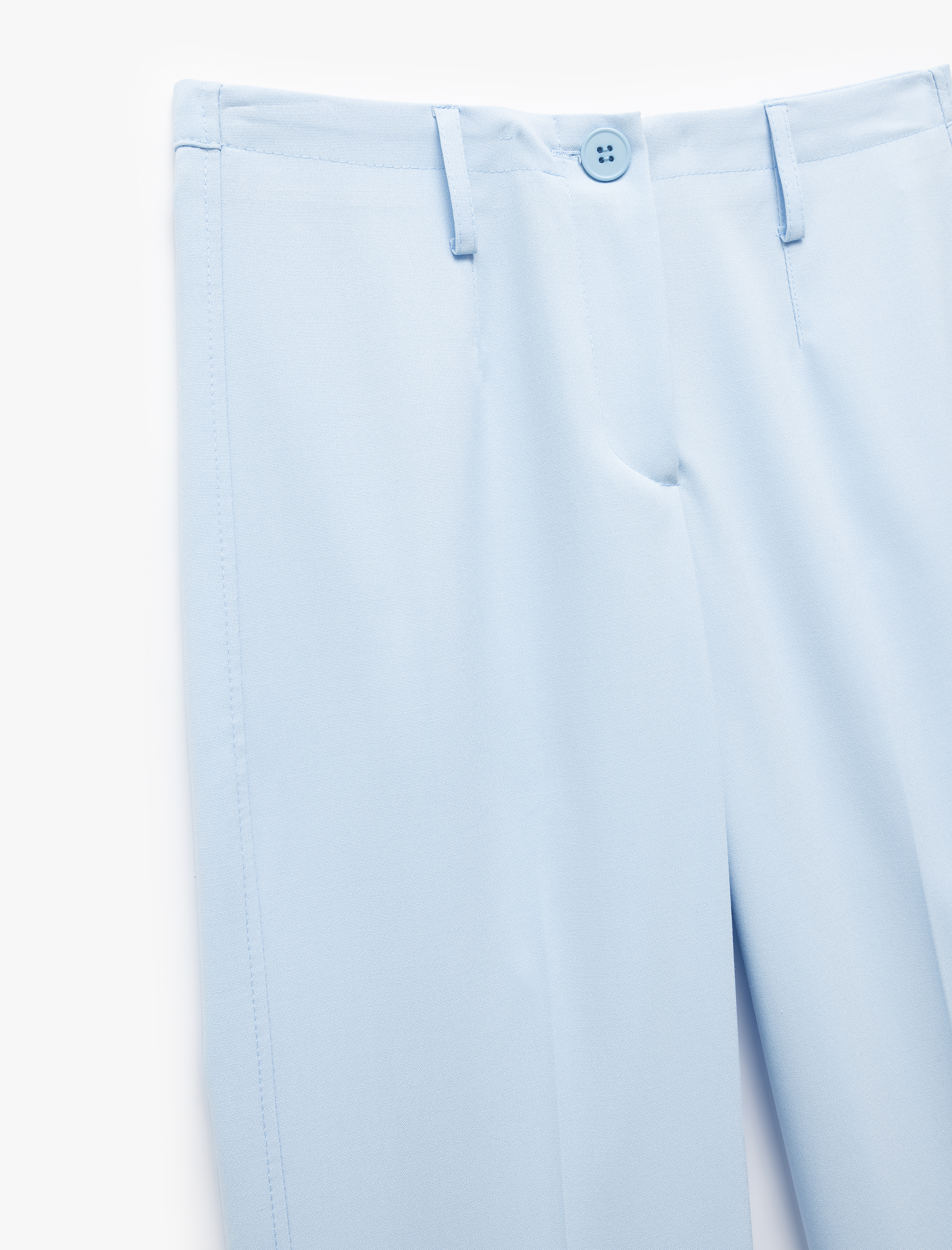   Yüksek Bel Düğmeli Düz Paça Kumaş Pantolon