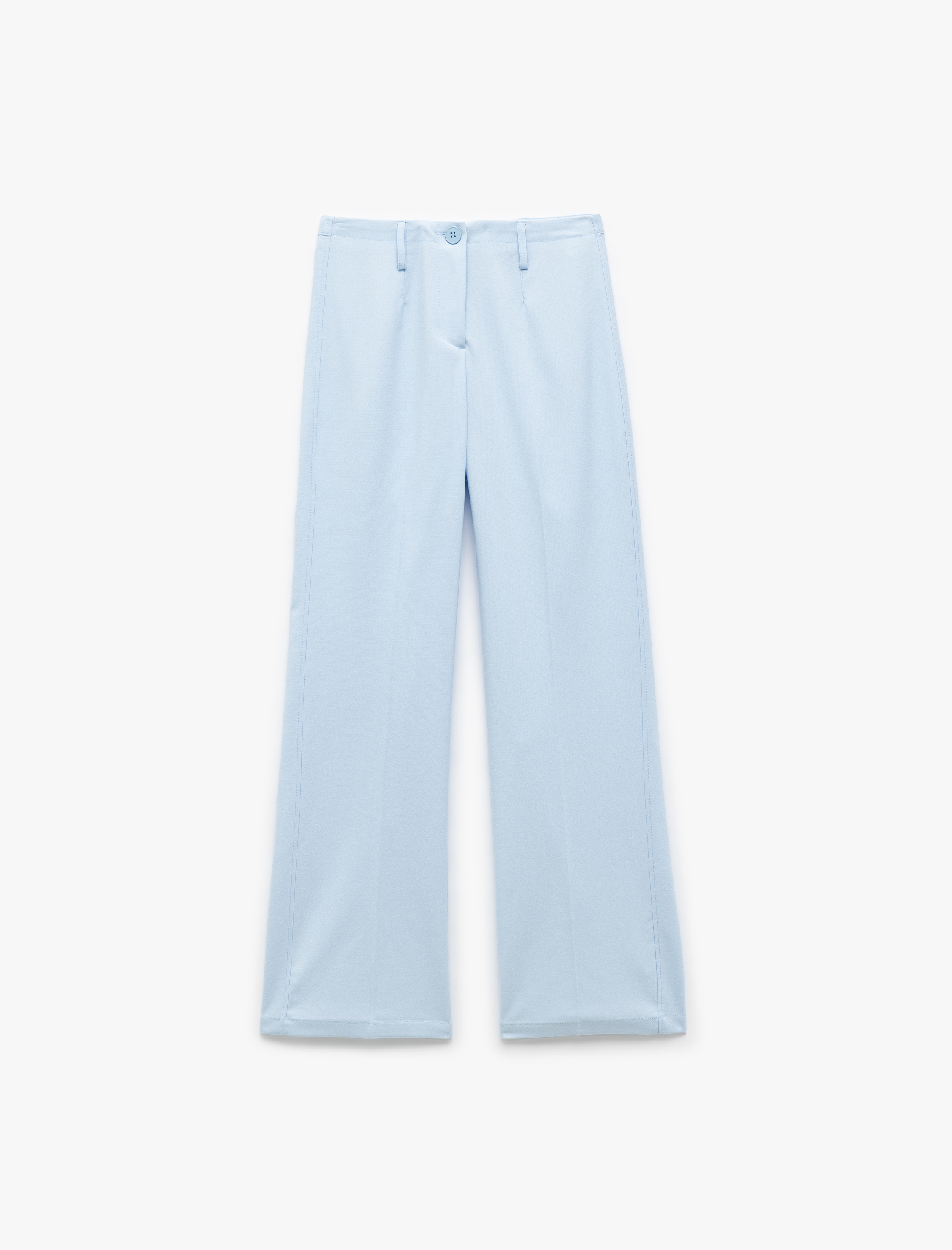   Yüksek Bel Düğmeli Düz Paça Kumaş Pantolon