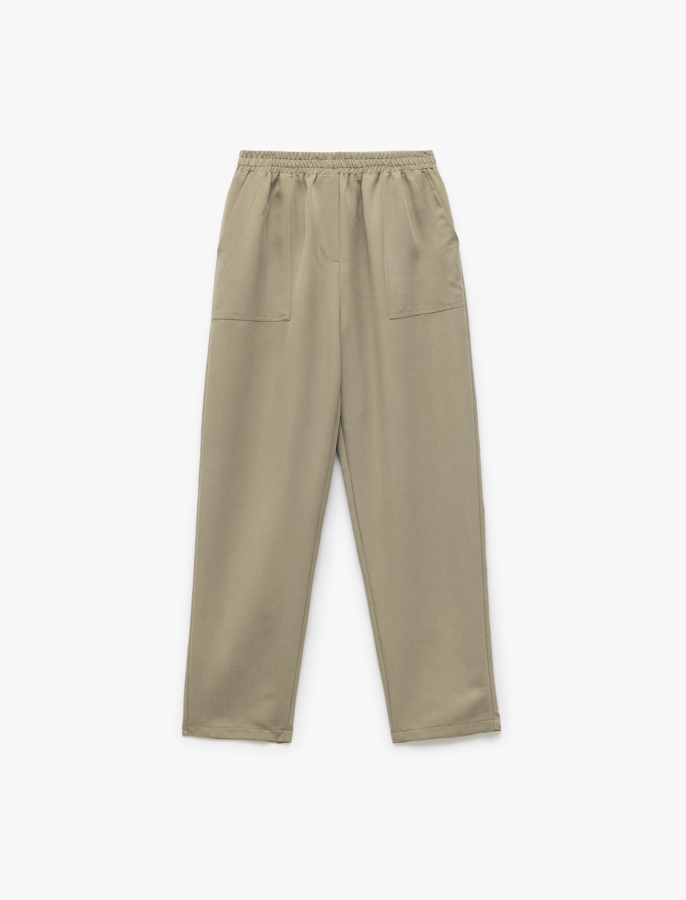   Modal Cupro Kumaş Yüksek Bel Cepli Havuç Kesim Pantolon