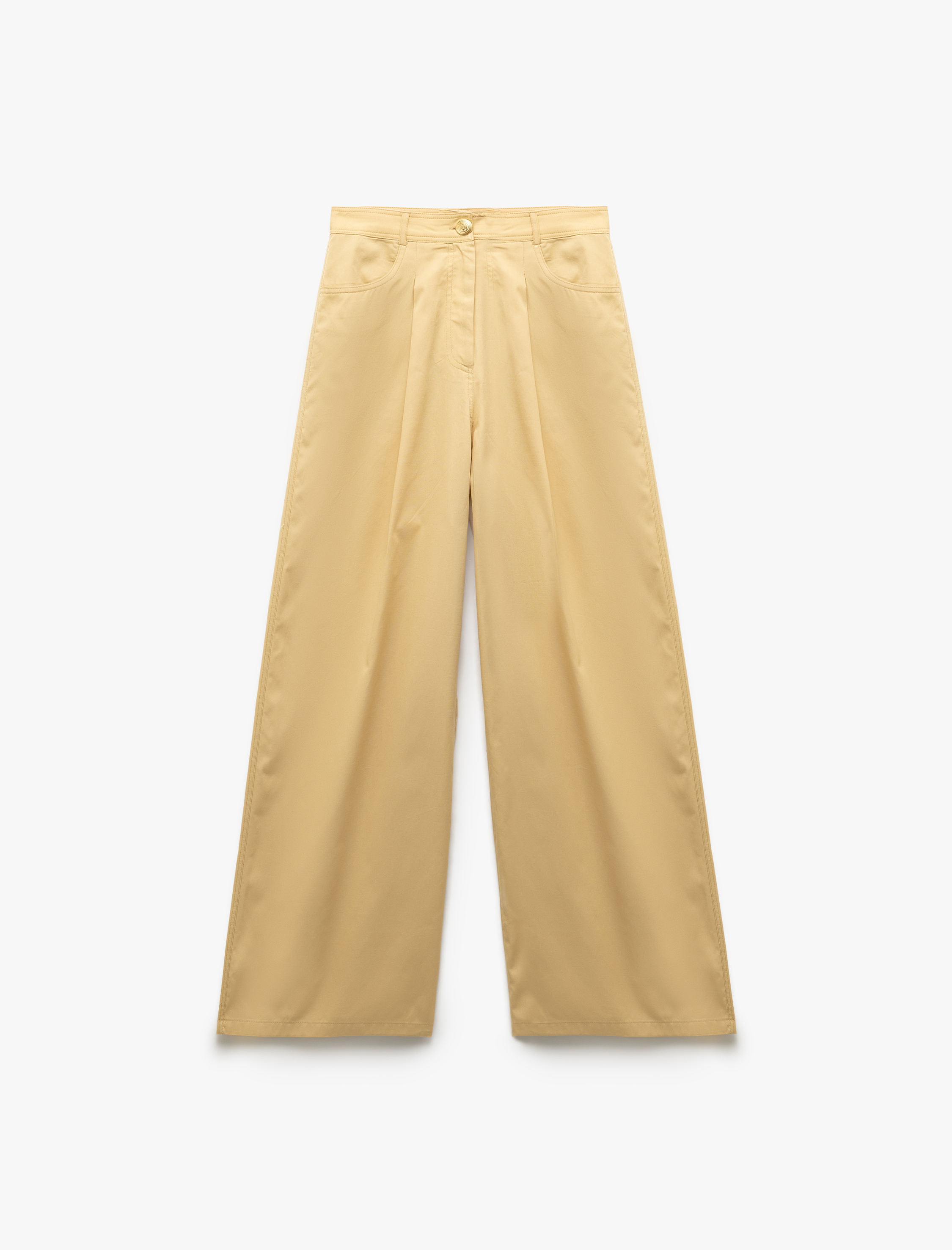   Pamuklu Poplin Kumaş Pileli Geniş Paça Pantolon