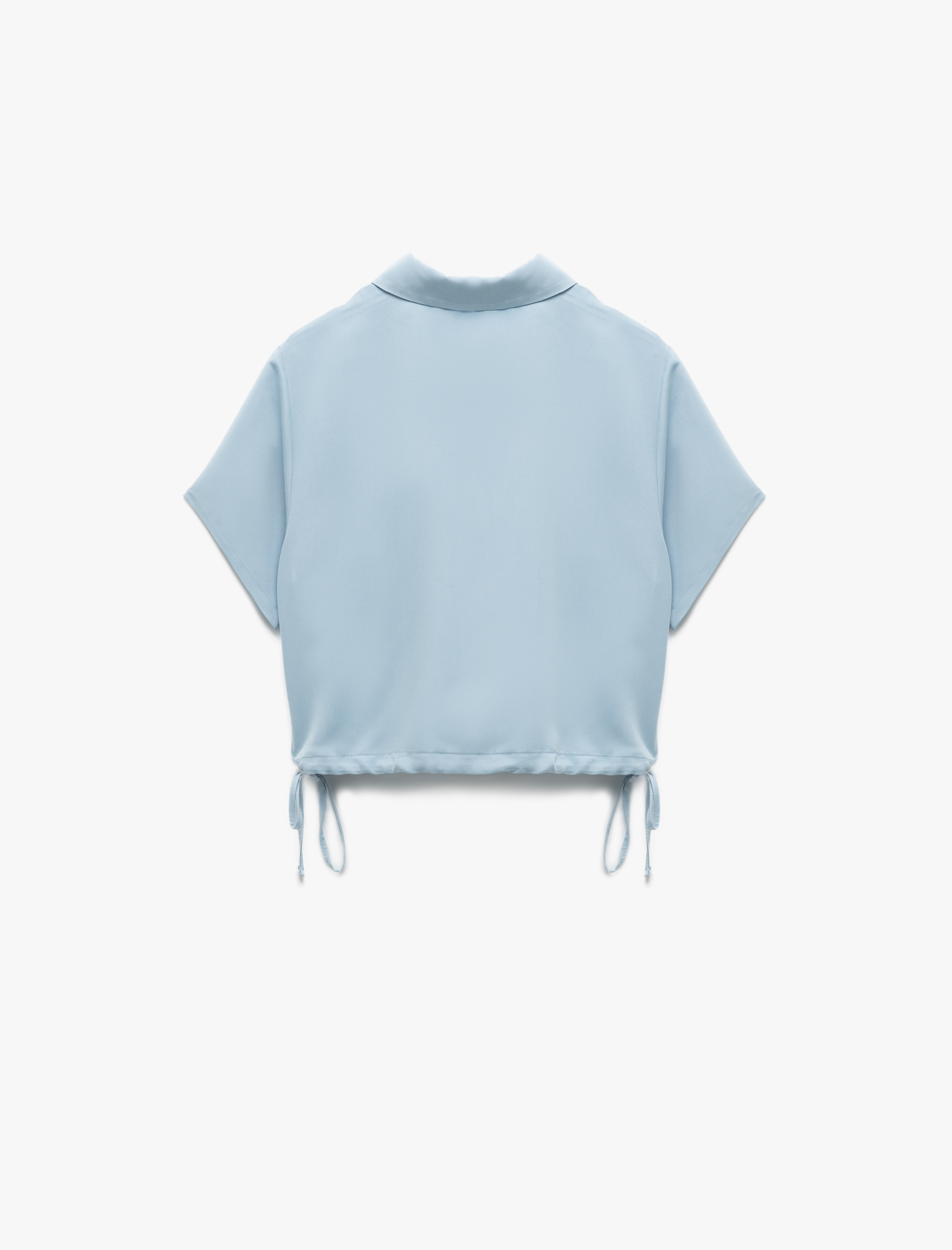   Beli Bağcıklı Modal Cupro Kumaş Kısa Kollu Gömlek