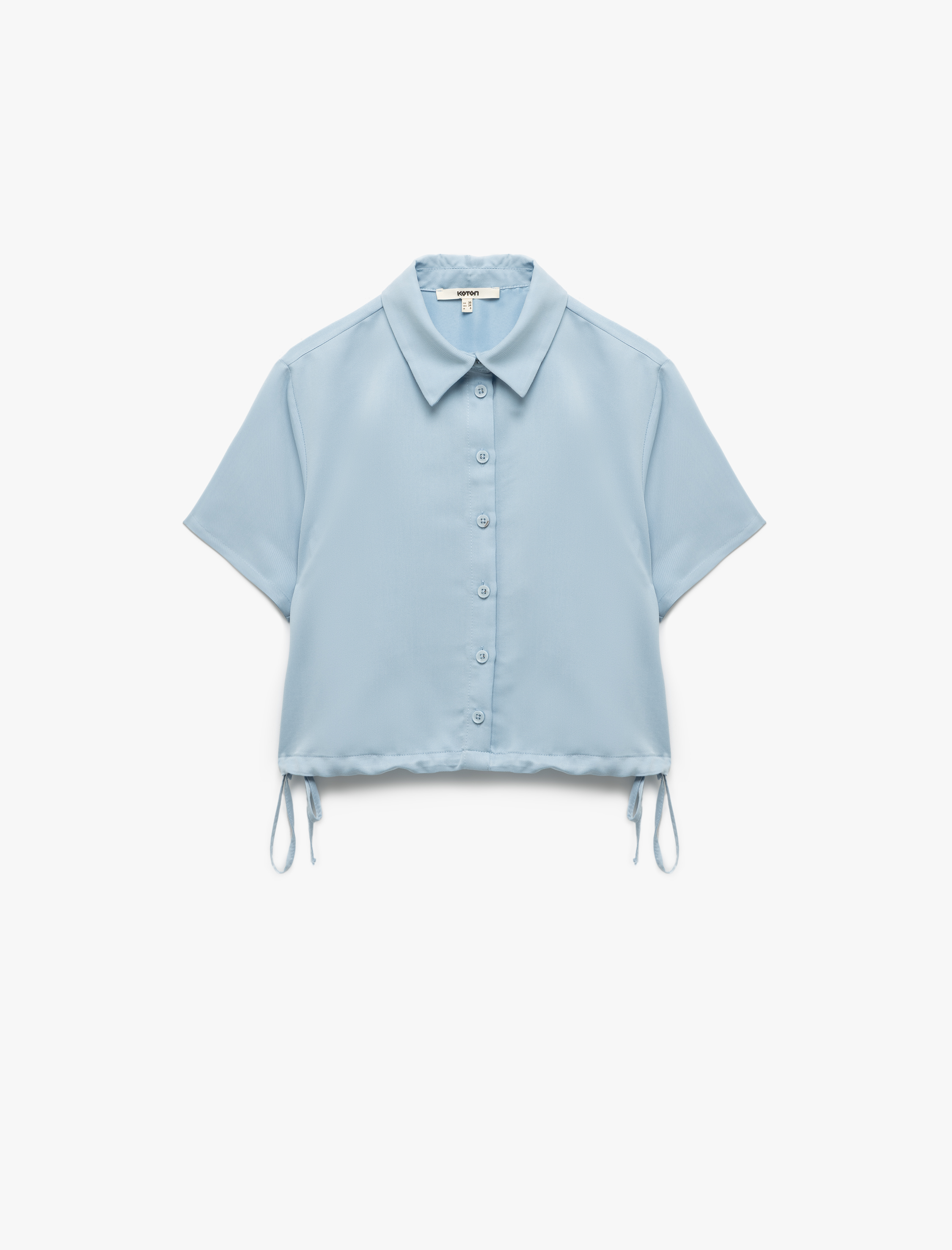   Beli Bağcıklı Modal Cupro Kumaş Kısa Kollu Gömlek