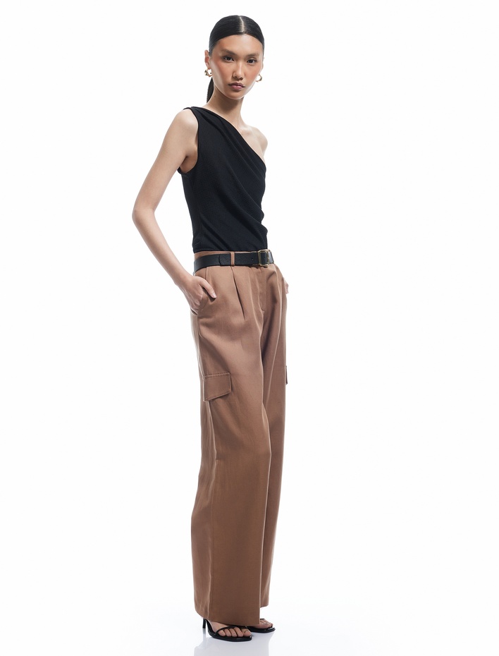  Normal Bel Kargo Cepli Uzun Düz Bol Paça Saten Pantolon