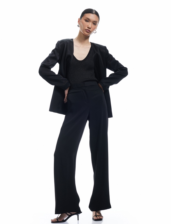  Yüksek Bel Geniş Paça Kumaş Palazzo Pantolon