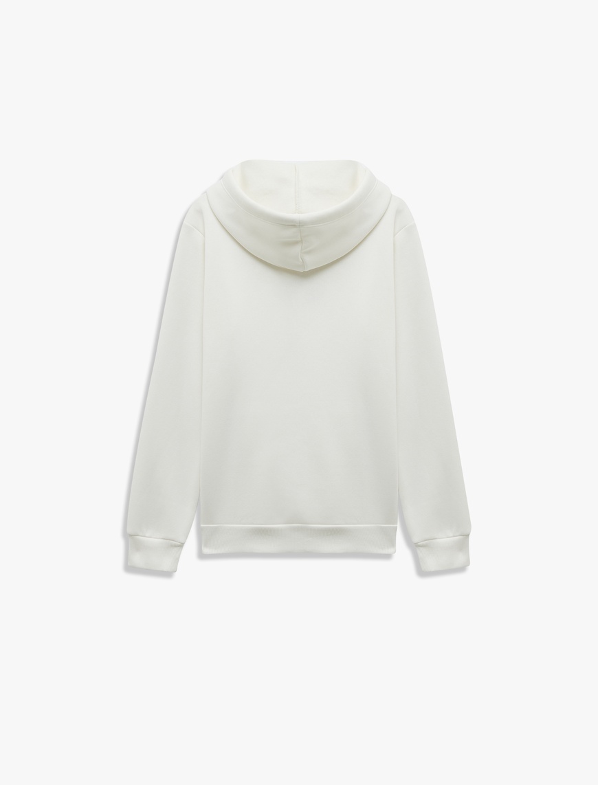   Üç İplik Şardonlu Nakış Detaylı Kanguru Cepli Kapüşonlu Sweatshirt