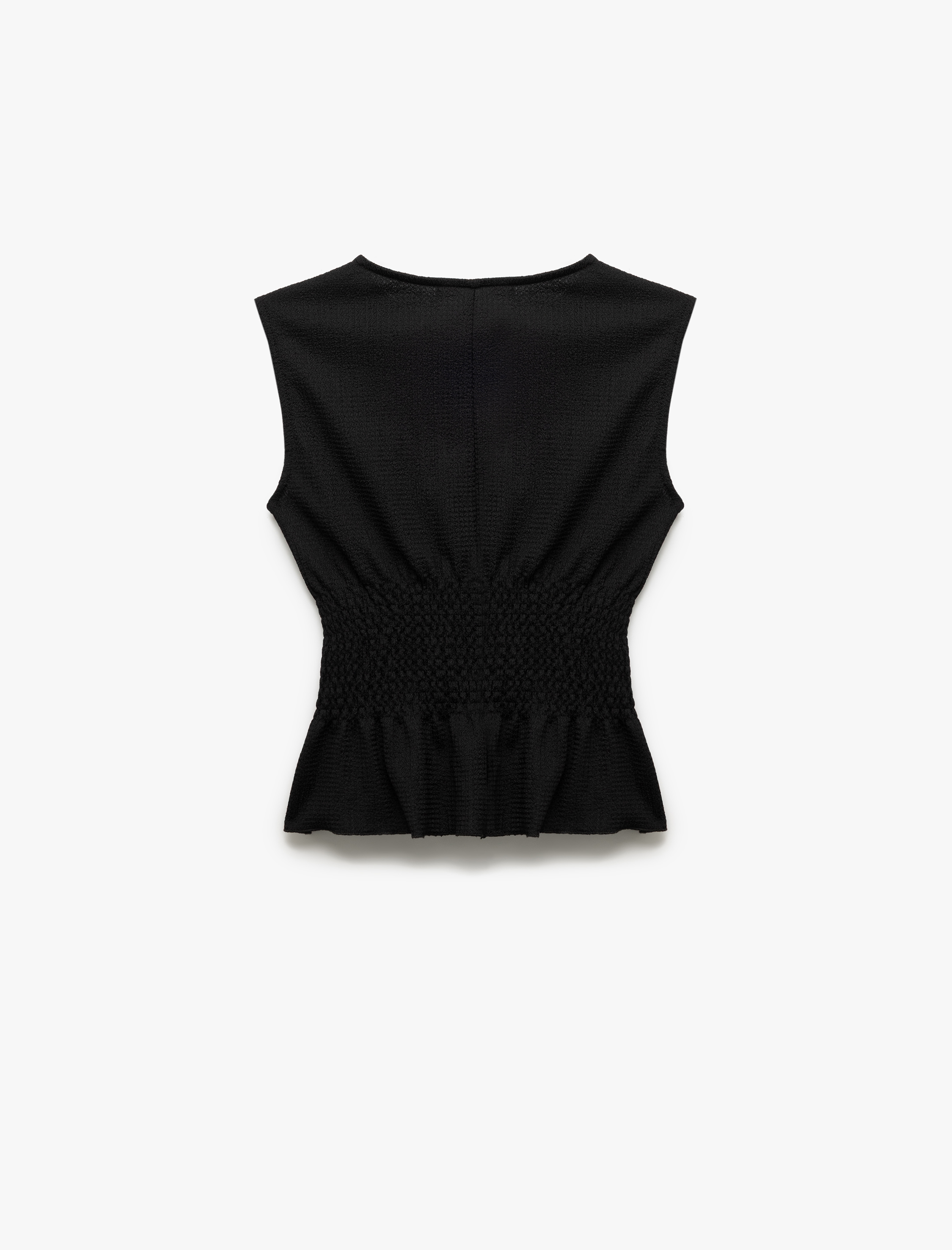   Slim Fit Bürümcük Kumaş Gipeli Kayık Yaka Kolsuz Bluz