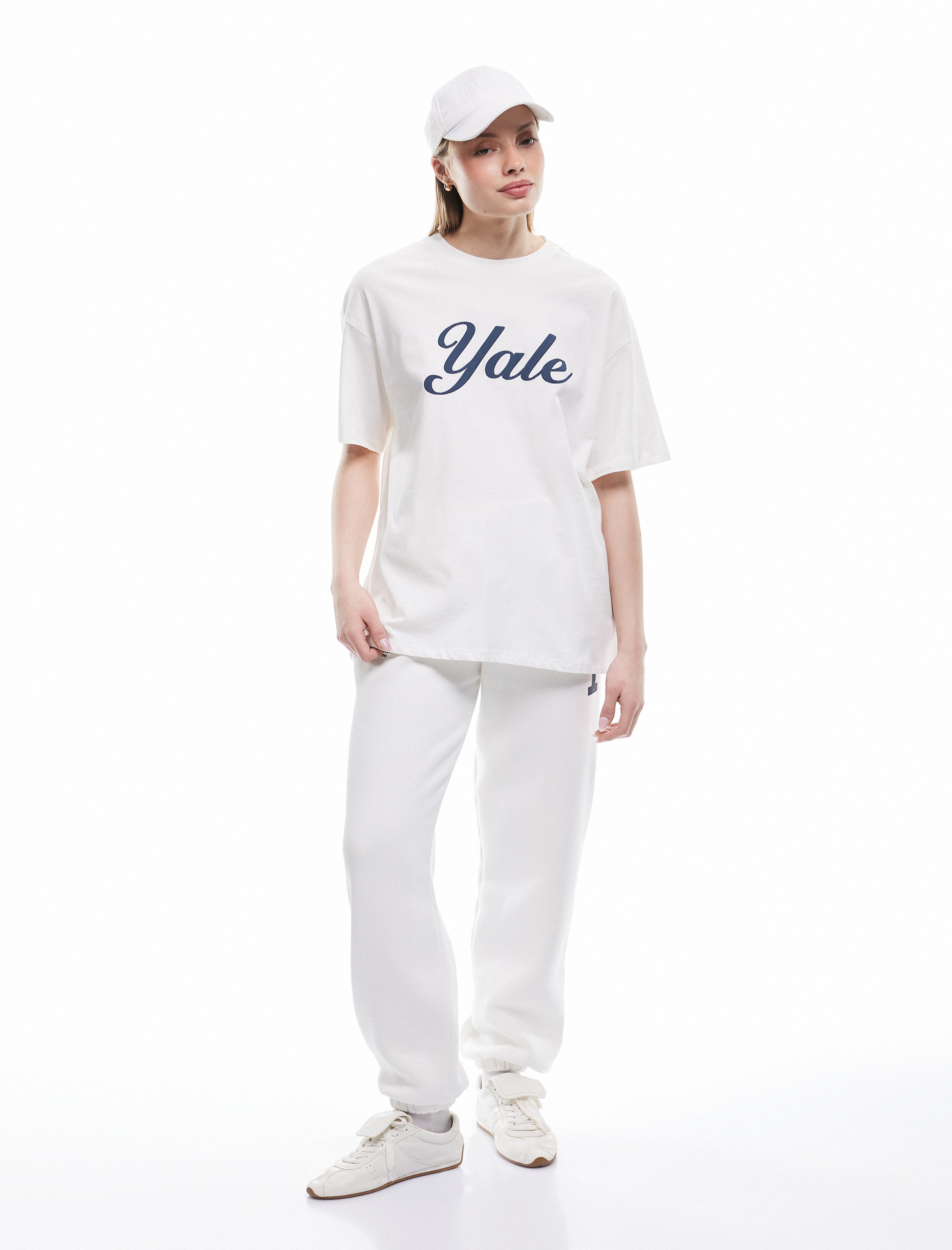   Yale Lisanslı Bisiklet Yaka Kısa Kollu Arkası Baskılı Oversize Tişört