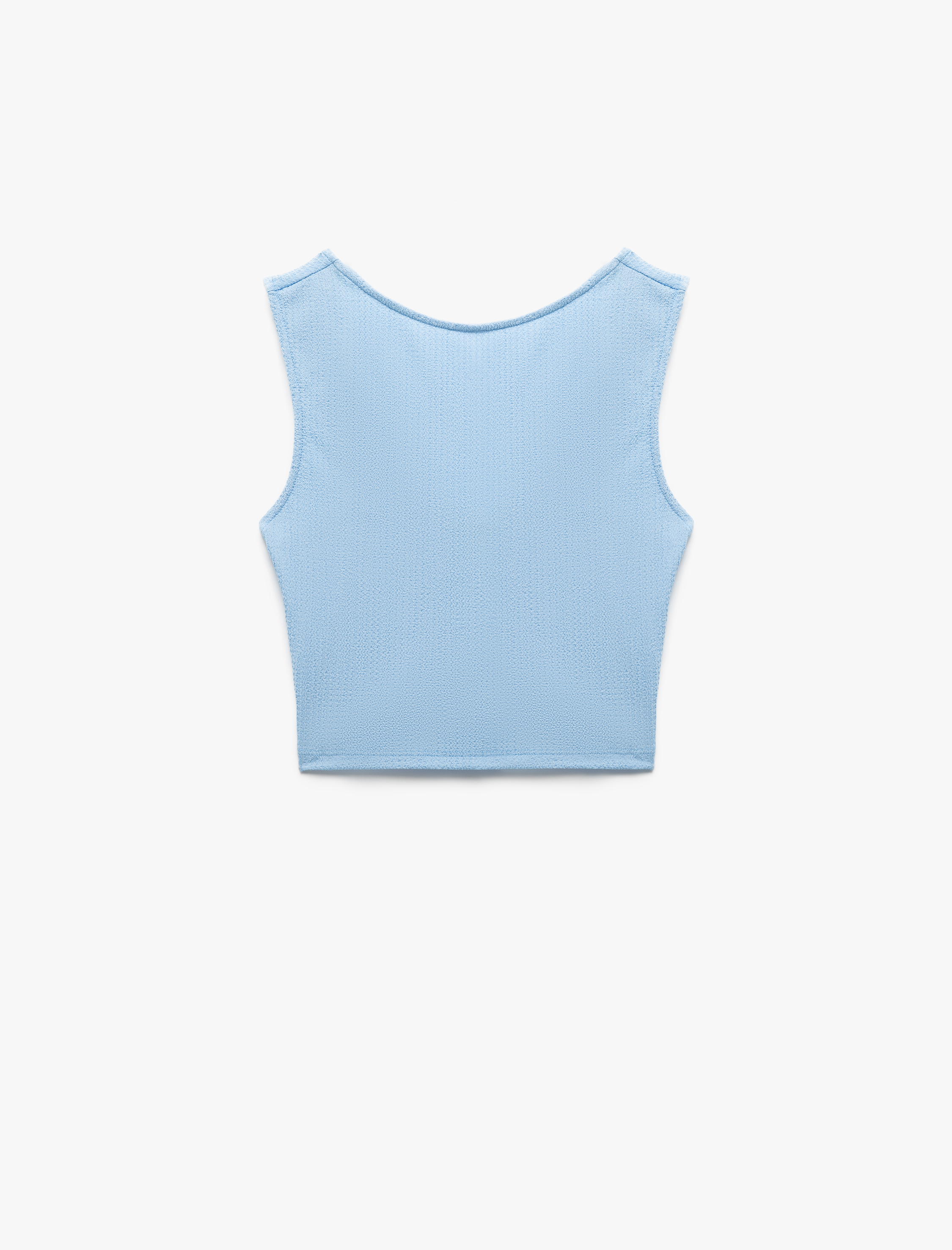   Slim Fit Bisiklet Yaka Bürümcük Kumaş Sırt Dekolteli Kolsuz Tişört