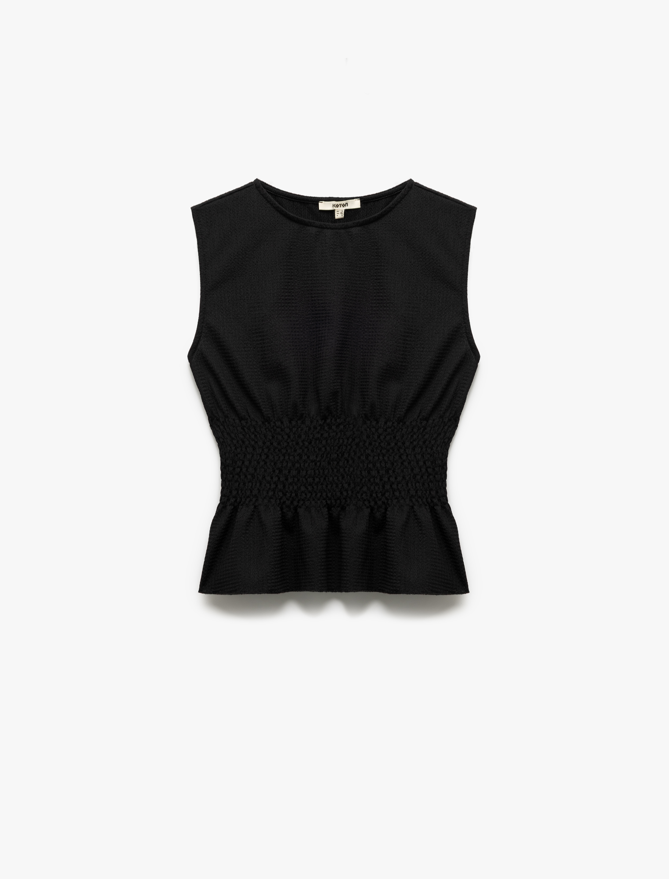   Slim Fit Bürümcük Kumaş Gipeli Kayık Yaka Kolsuz Bluz