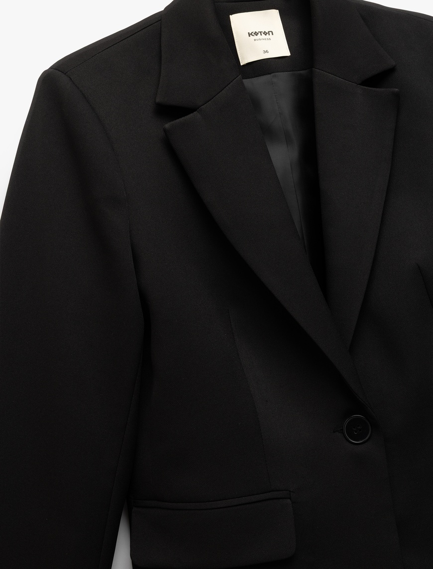   Uzun Kollu Kapaklı Cepli Kruvaze Blazer Ceket