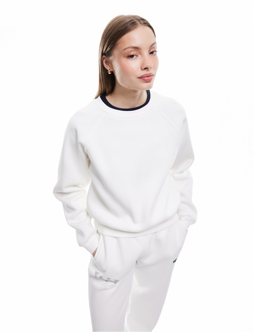   Üç İplik Şardonlu Dikiş Detaylı Bisiklet Yaka Oversize Sweatshirt