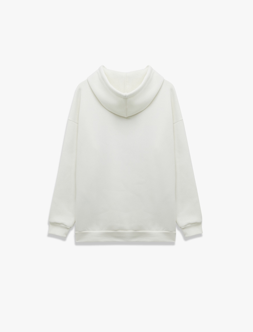   Ayı Baskılı Şardonlu Kapüşonlu Oversize Sweatshirt
