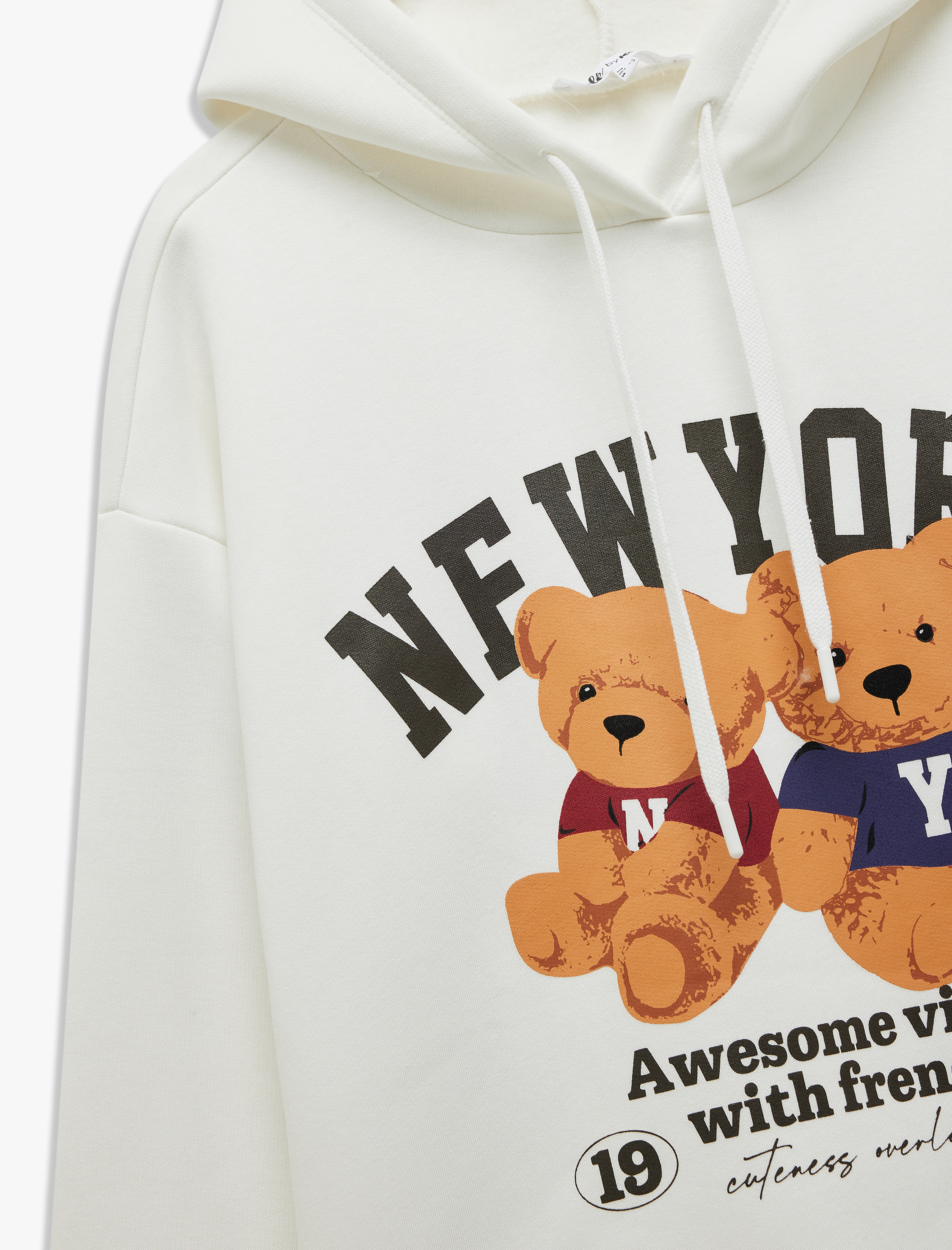   Ayı Baskılı Şardonlu Kapüşonlu Oversize Sweatshirt