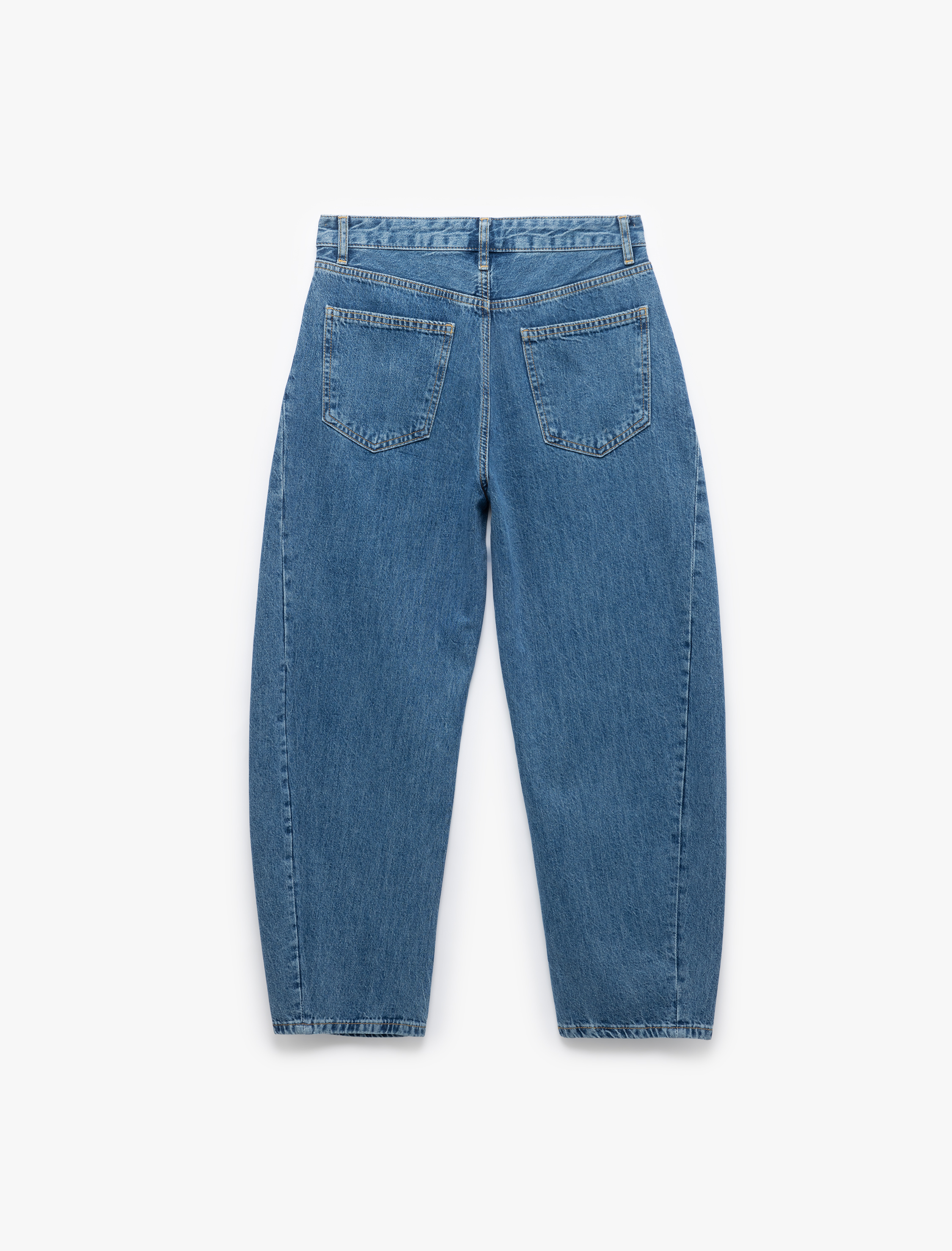   Rahat Kesim Yüksek Bel Düğmeli Pamuklu Barrel Jean Pantolon