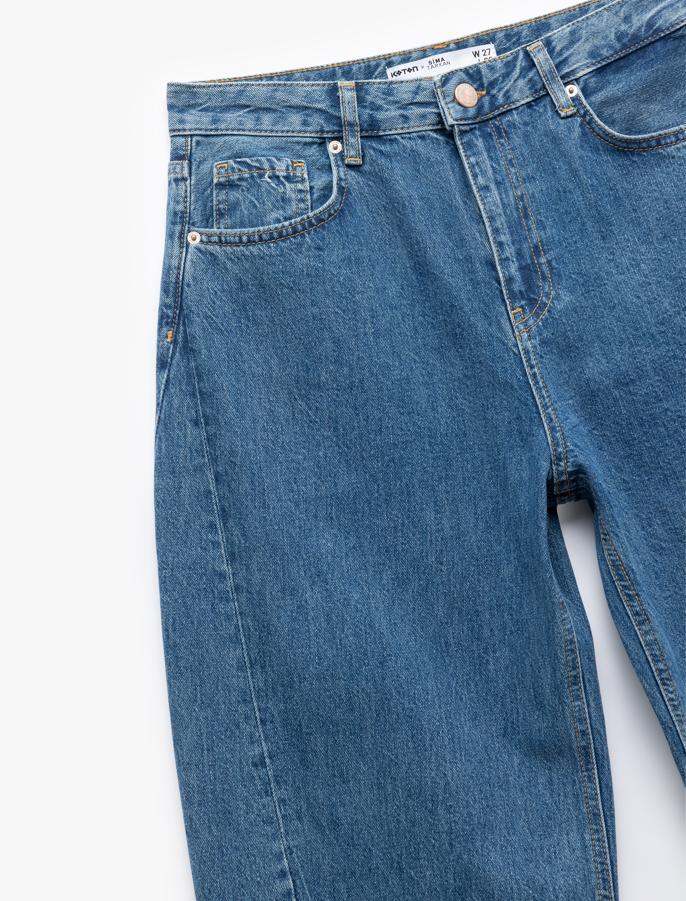   Rahat Kesim Yüksek Bel Düğmeli Pamuklu Barrel Jean Pantolon