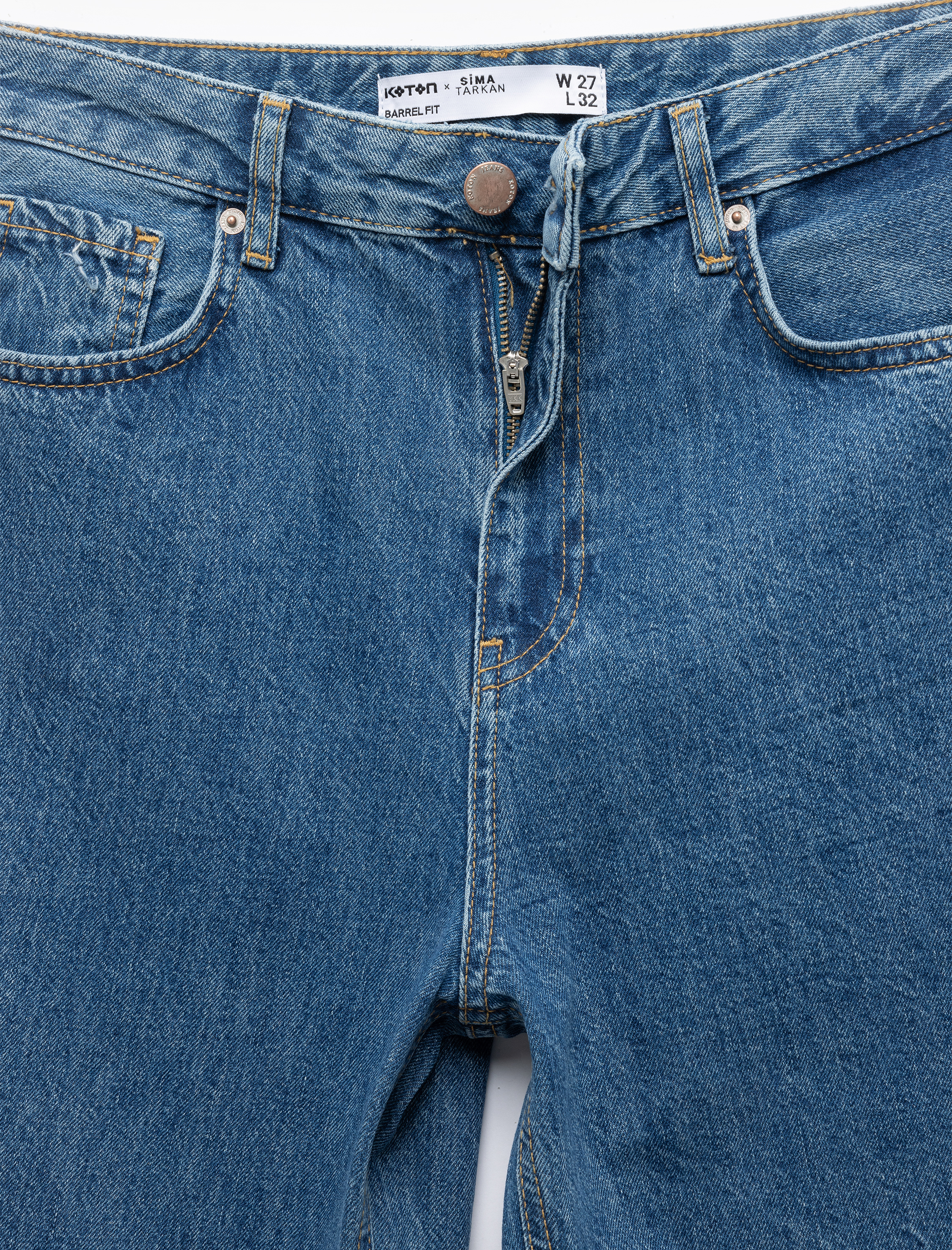   Rahat Kesim Yüksek Bel Düğmeli Pamuklu Barrel Jean Pantolon