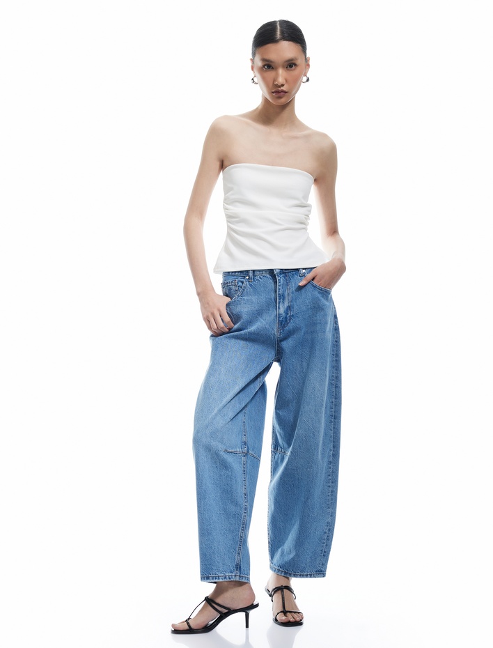  Rahat Kesim Normal Bel Düğmeli Pamuklu Barrel Jean Pantolon - Barrel Fit Jean