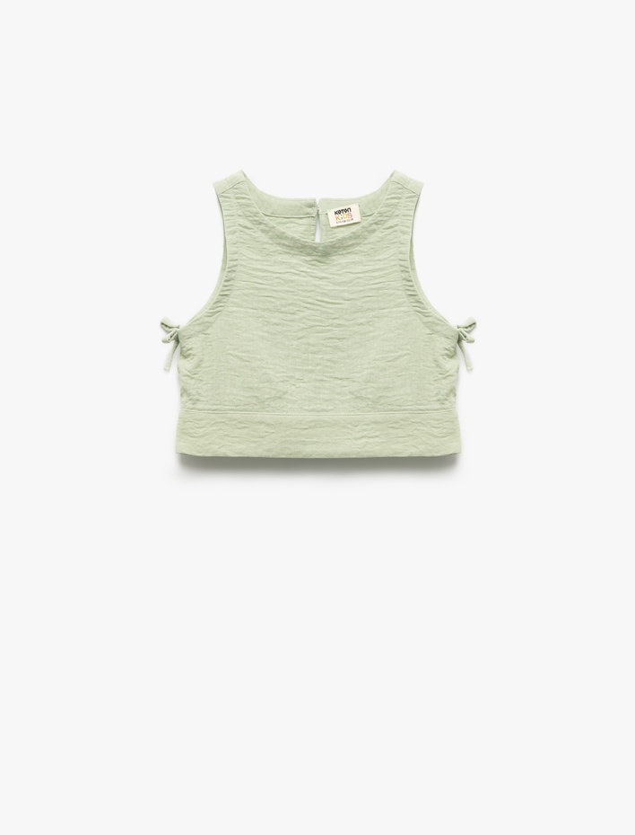 Kız Çocuk Bisiklet Yaka Dokulu Kolsuz Crop Bluz