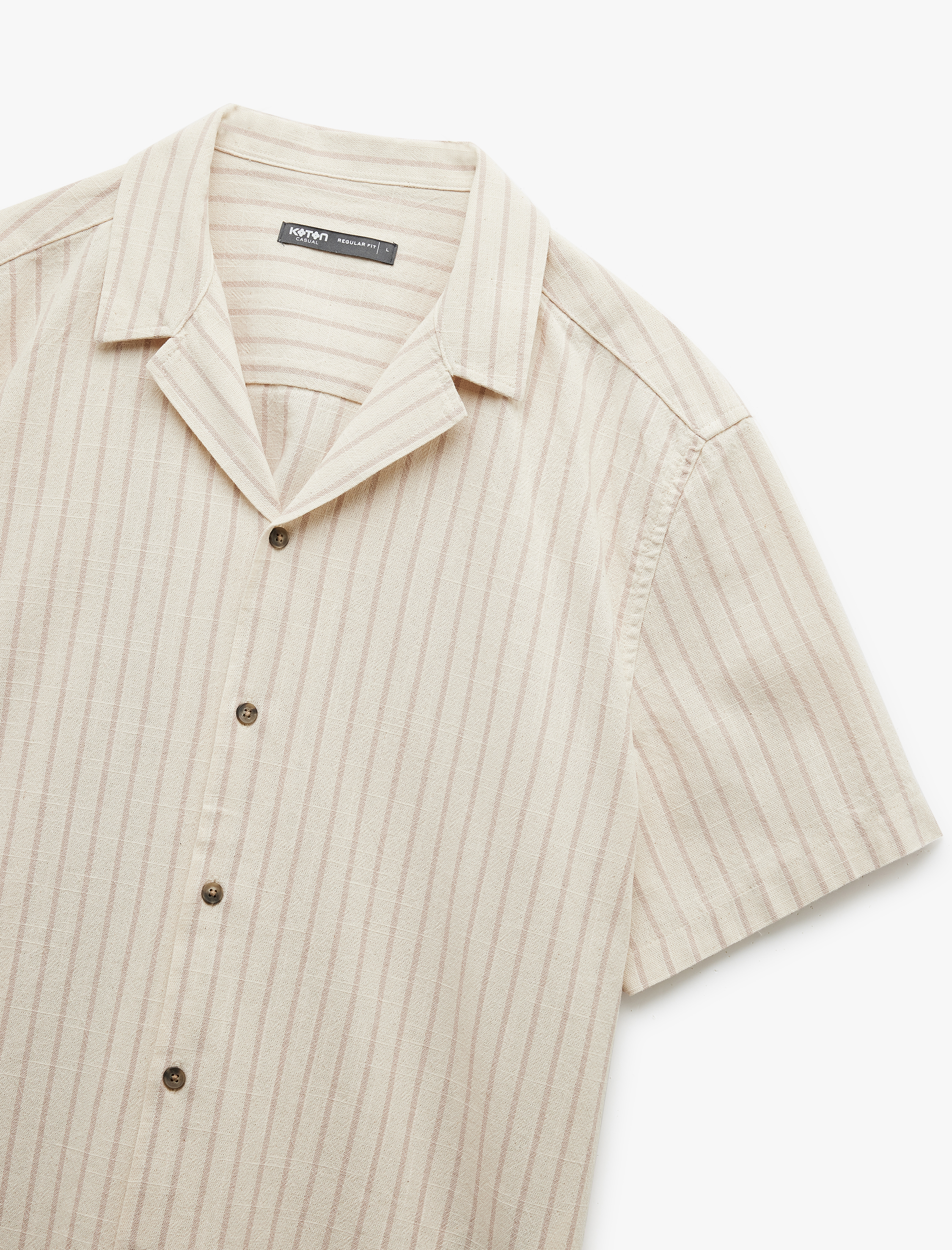 Kısa Kollu Regular Fit Devrik Yaka Pamuklu Çizgili Gömlek